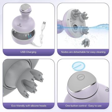 Comfier Massagegerät Elektrisches portables Kopfmassagegeräte wasserdicht, kabellos, Kopkrauler mit 4 Knetmassageköpfe für Entspannung Geschenke