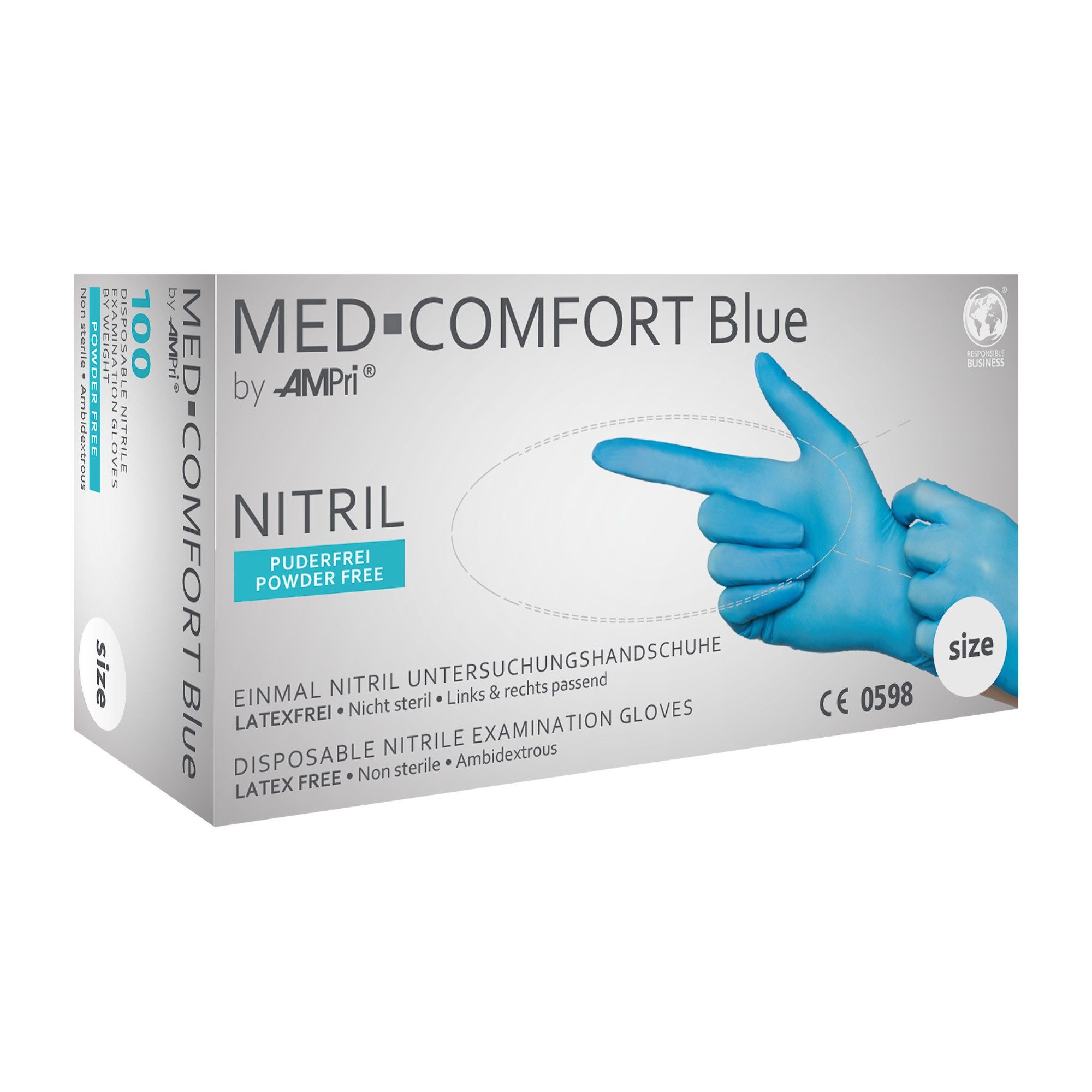 AMPri Nitril-Handschuhe MED-Comfort Blue - Nitril-Untersuchungshandschuh (100-St)
