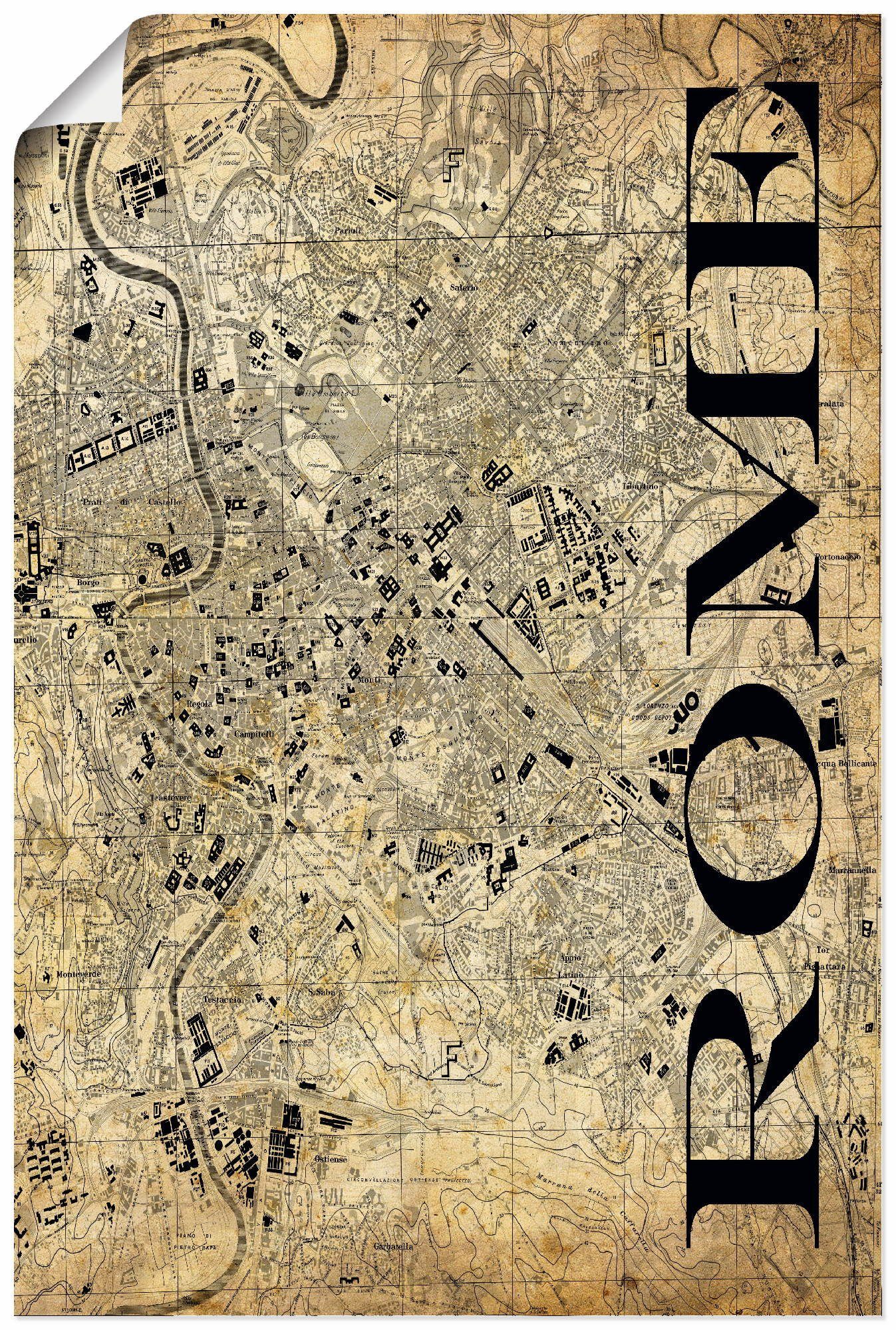 Artland Wandbild Rom Karte Straßen Karte Sepia, Italien (1 St), als Alubild, Leinwandbild, Wandaufkleber oder Poster in versch. Größen