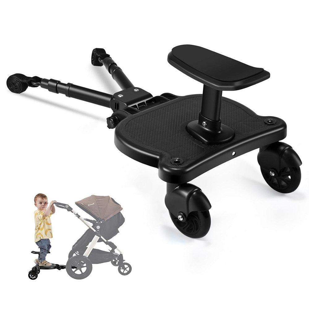 Topcony Buggyboard Universal Buggy board Kiddyboard Mit Sitz Trittbrett Für Kinderwagen (für Kinder von 2 bis 6 Jahren (25 kg), mit Aufhängegurt, stabiles Two Wheel Design,Kinderwagenzubehör