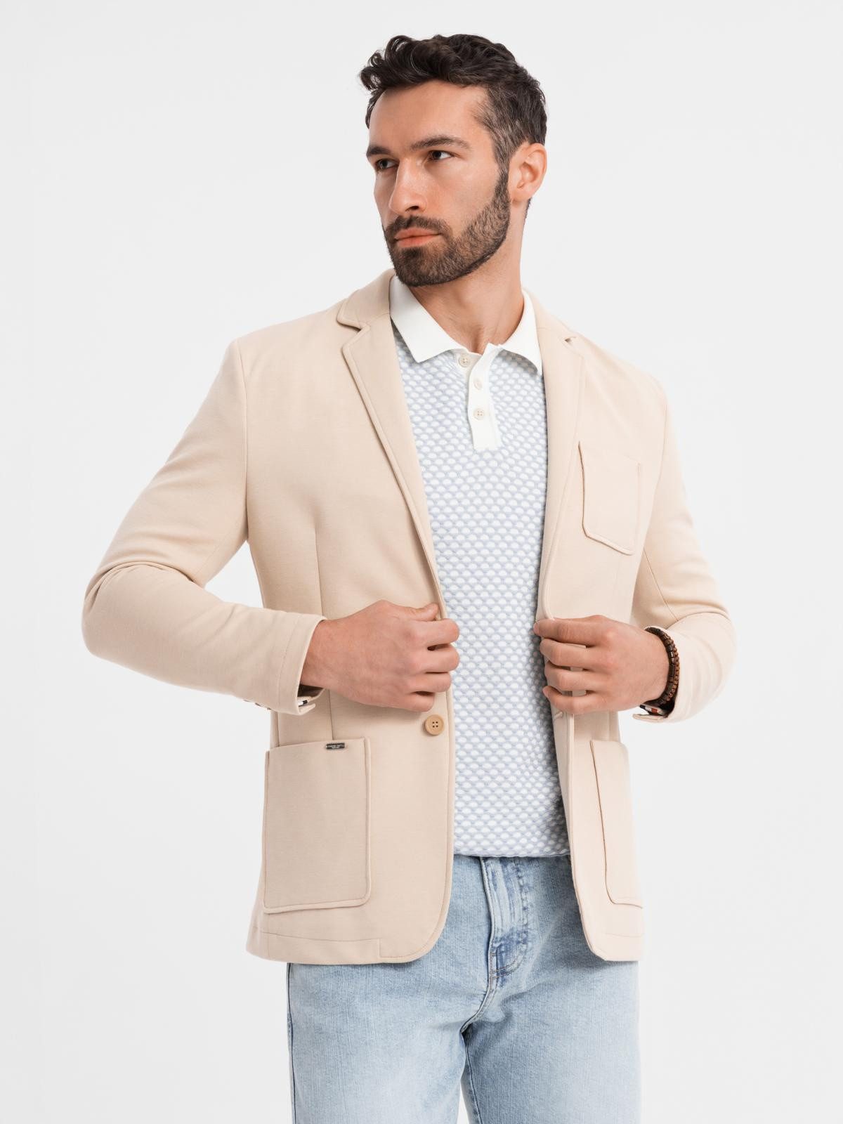 OMBRE Sakko SLIM-Sakko für Herren aus Strick mit subtiler Struktur