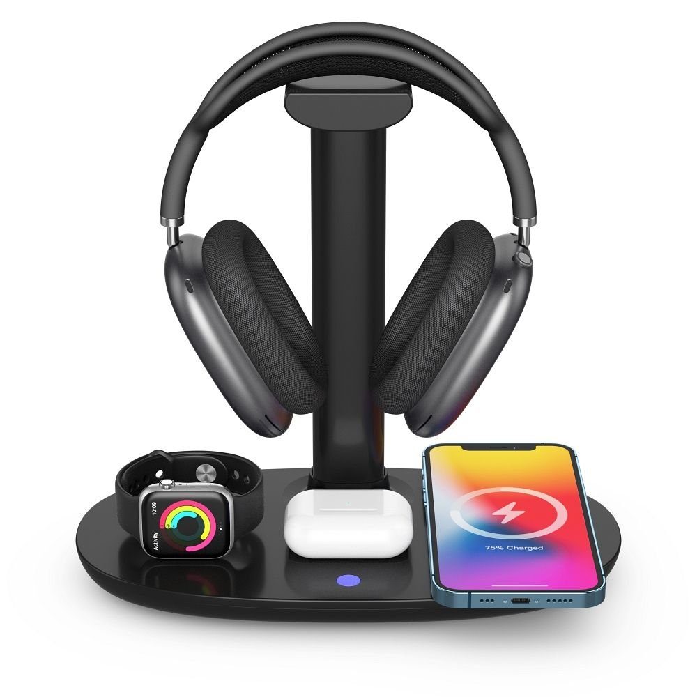cofi1453 4in1 Kabelloses Ladegerät Qi 15W KopfhörerHalter kompatibel mit Smartphone, iWatch