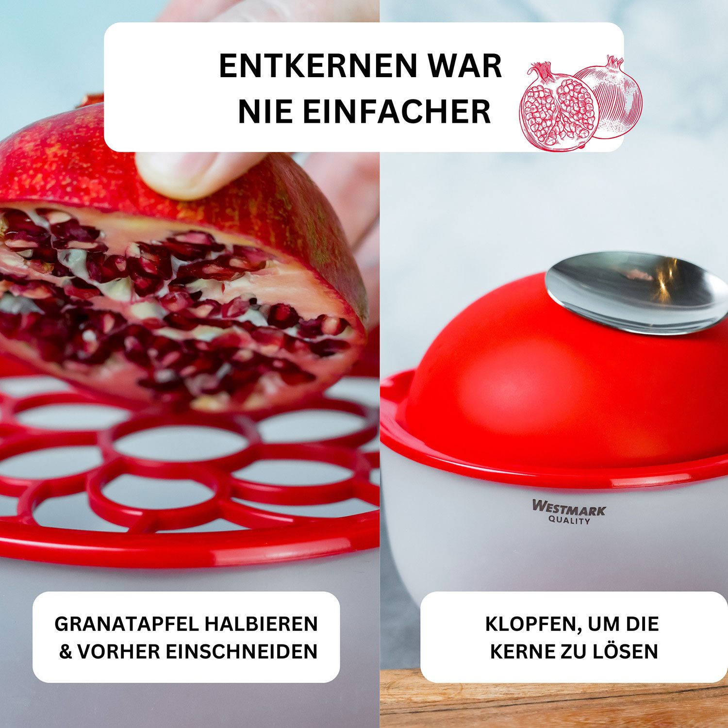 WESTMARK Entkerner /Entsafter Granatapfel, 3-teilig, Buzzer, PP, TPE, Silikon