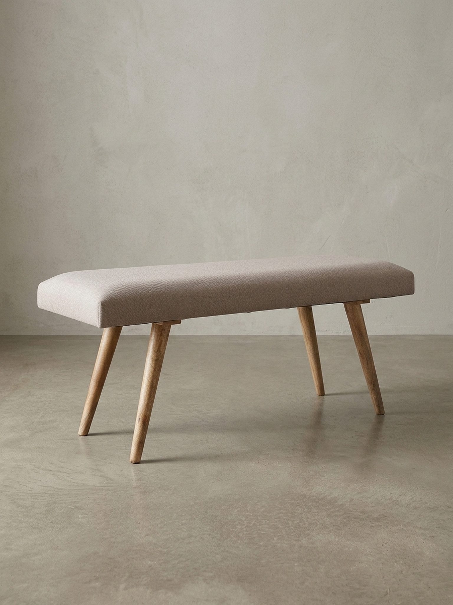 KADIMA DESIGN Sitzbank Sitzbank Stoff / Massivholz Bank Beige 117x51x38 cm im Retro Stil, (Bettbank Baumwolle, Flurbank Dielenmöbel schmal), 2er Polsterbank Flur, Gepolsterte Stoffbank Esszimmer Braun, Kleine