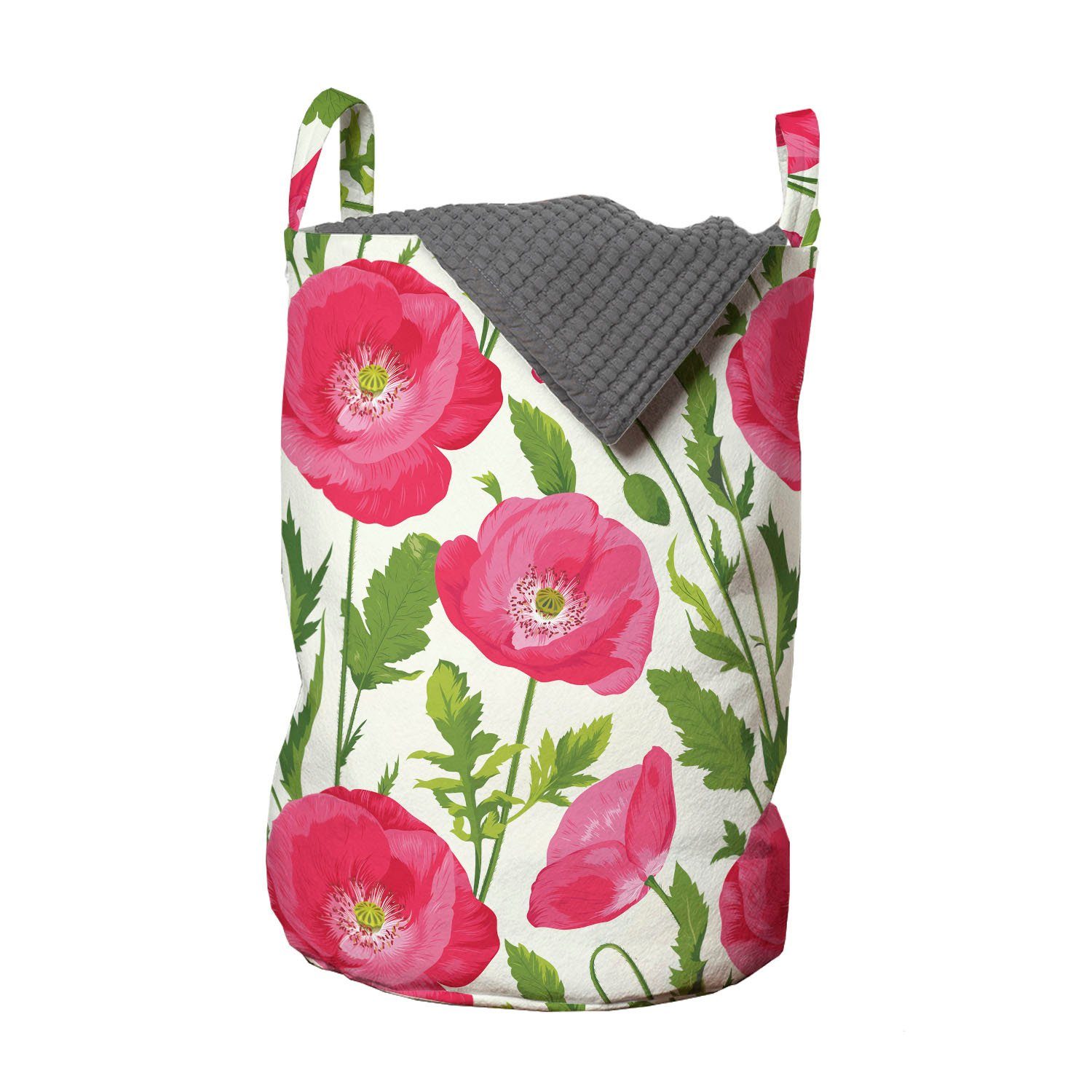 Abakuhaus Wäschesäckchen Wäschekorb mit Griffen Kordelzugverschluss für Waschsalons, Mohn Blätter und Blütenblätter Romantik