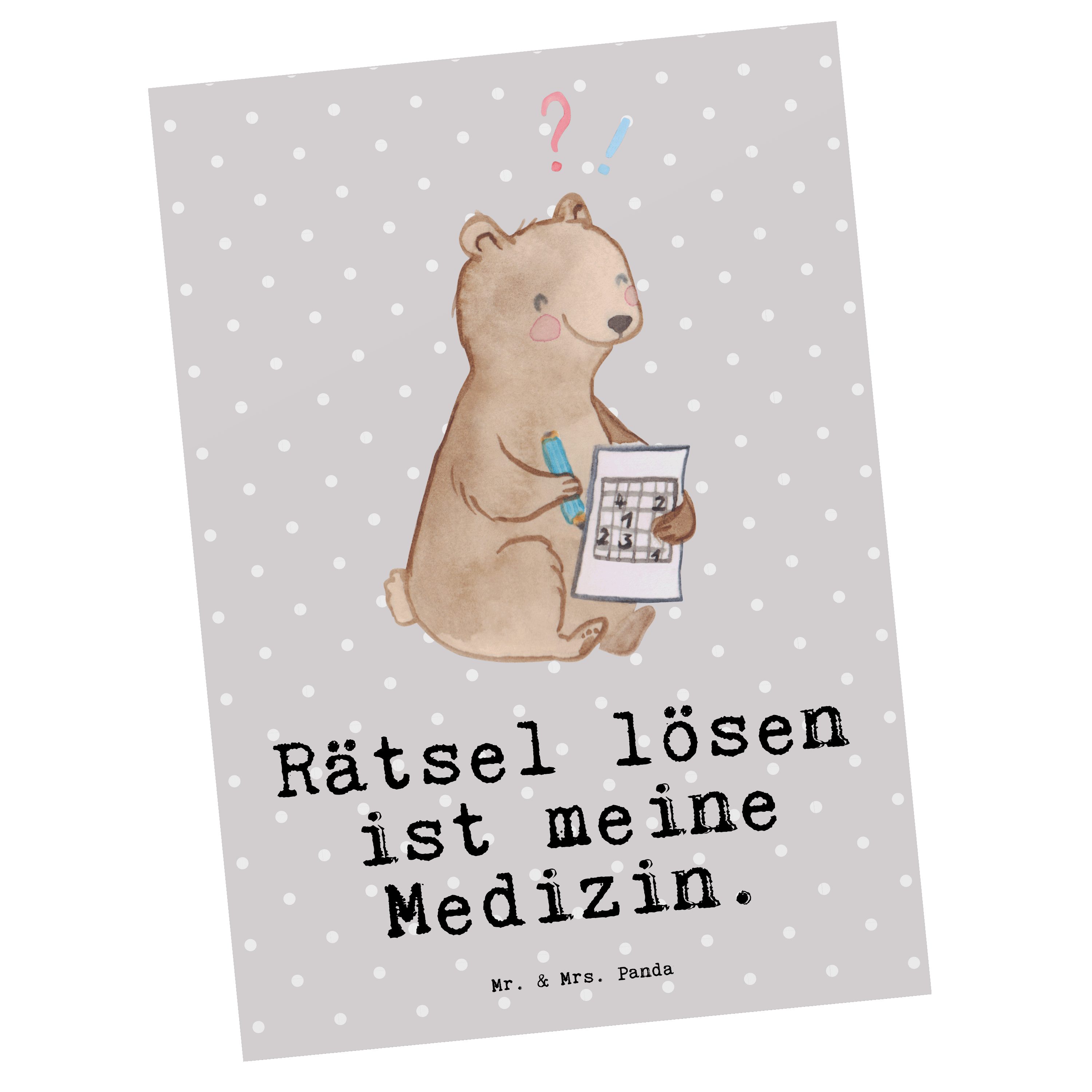 Mr. & Mrs. Panda Postkarte Gesche Grau Bär - Pastell lösen Rätsel Medizin Einladung, - Geschenk