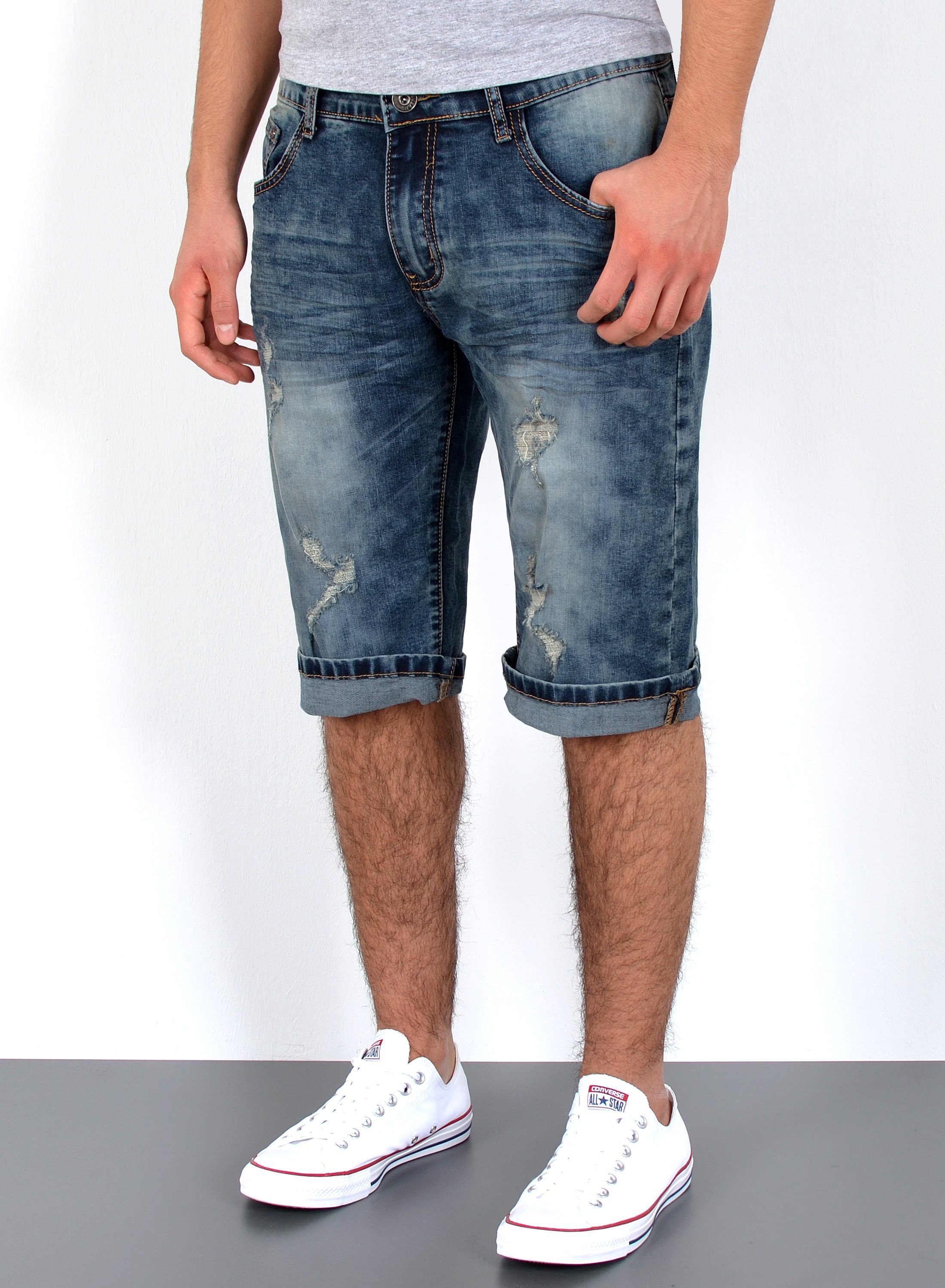 im Comfort Jeans Jeanshose Look, Jeansshorts Pocket, Herren Shorts Herren mit mit Jeans Stretch, Herrren A363 Shorts Capri Jeans / Herren Größe, Große Herren kurze Hose, Capri Jeans Straight Rissen Plussize Capri Hose Herren Regular Jeansshorts Übergröße Jeanshose 5 Shorts, A386 Hose mit Mittelblau Herren ESRA Destroyed kurze bis