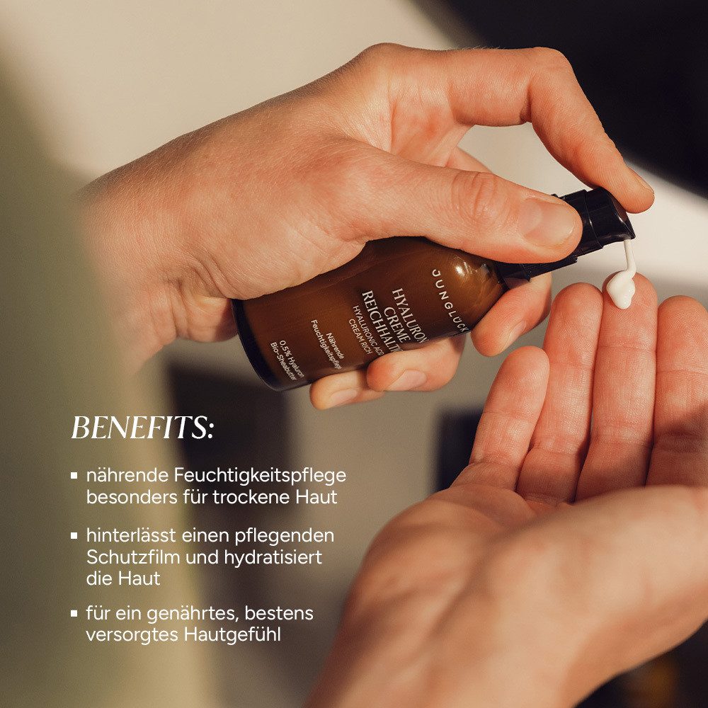JUNGLÜCK Tagescreme Hyaluron Creme Reichhaltig - mit Bio Aloe Vera, 1-tlg., Nährende Feuchtigkeitspflege besonders für trockene Haut