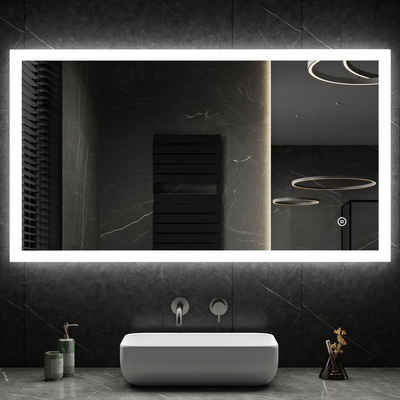 WDWRITTI Badspiegel LED Badspiegel mit Touch 120x70 Kalt/Neutral/Warmweiß Dimmbar Memory (Spiegel Wandspiegel groß Lichtspiegel, Touch, Wandschalter), energiesparender, IP44