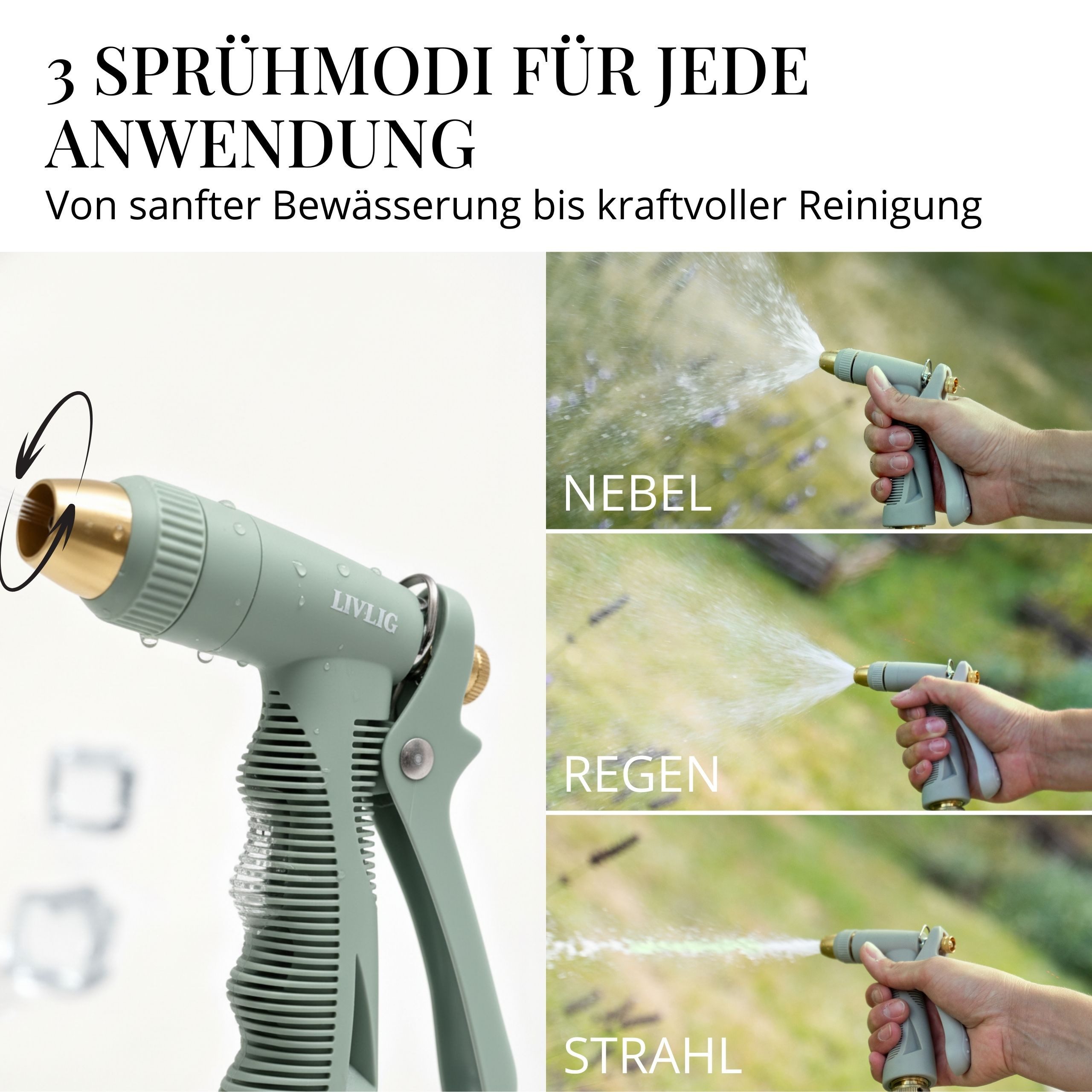LIVLIG Gartenspritze Set inkl. Schnellkupplung, Wasserstopp, 3/4 Zoll Hahnanschluss