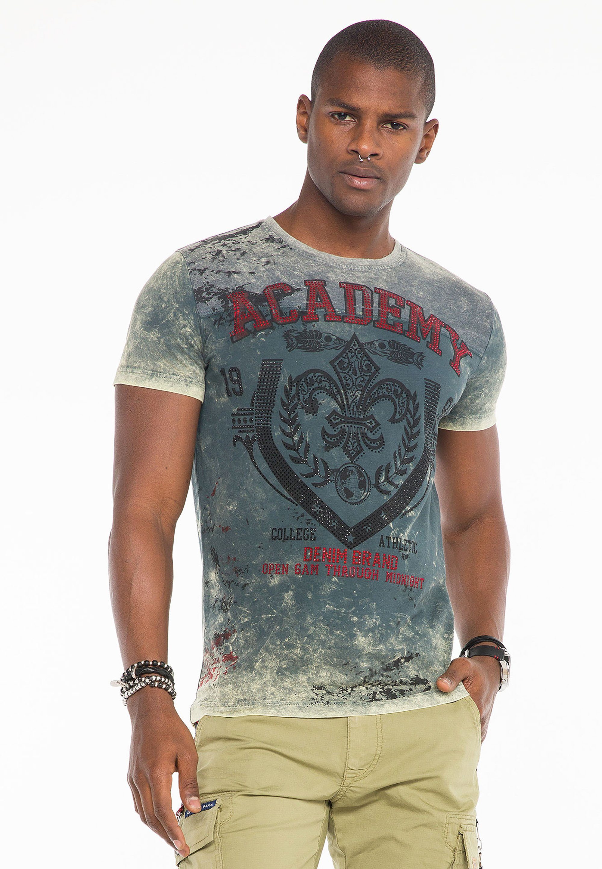 Cipo & T-Shirt khaki mit Prints Baxx Glamoureffekten und