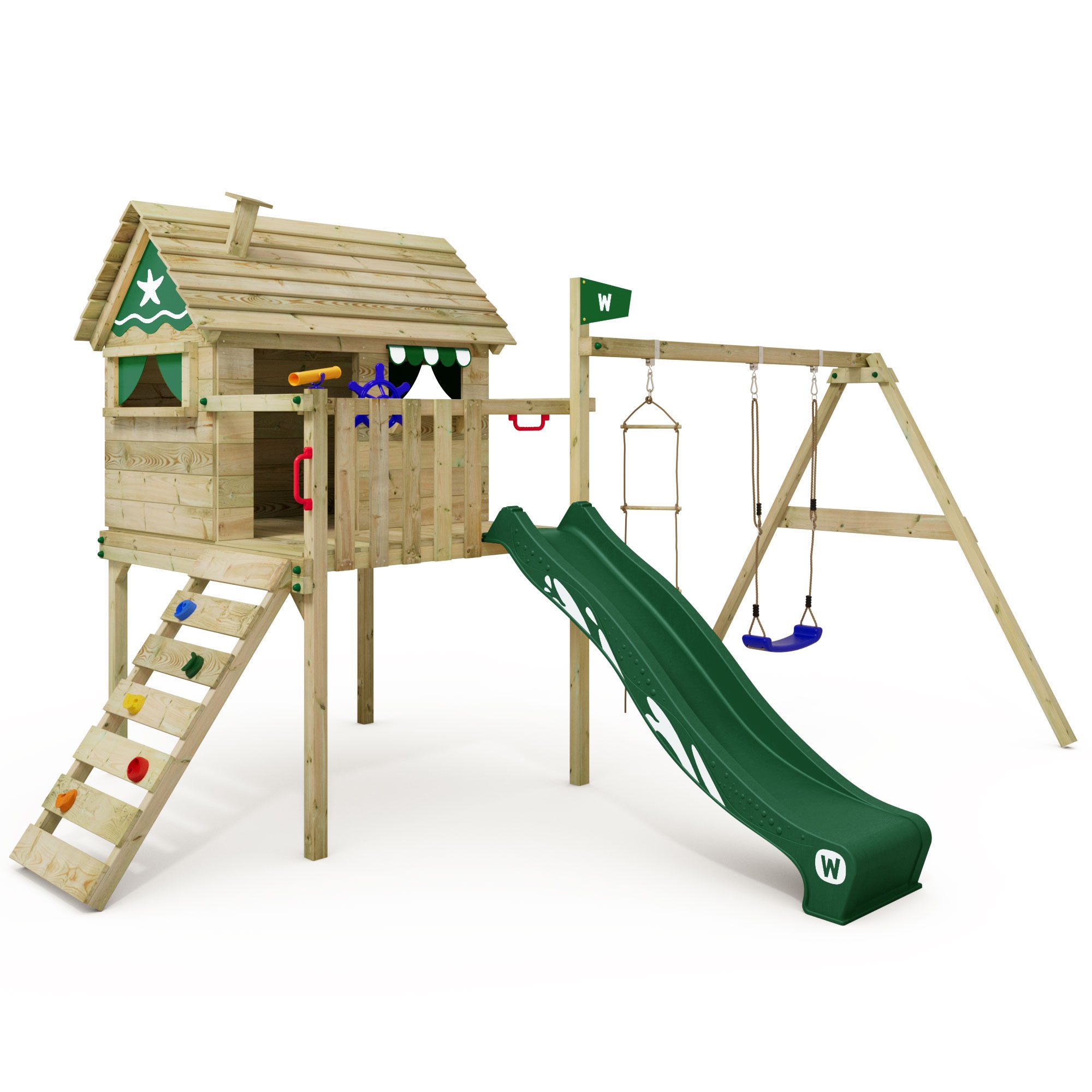 Wickey Spielturm Smart Travel – Abenteuer-Stelzenhaus für kreative Gartenabenteuer, Robustes Holz-Spielhaus mit Rutsche – 10 Jahre Garantie*