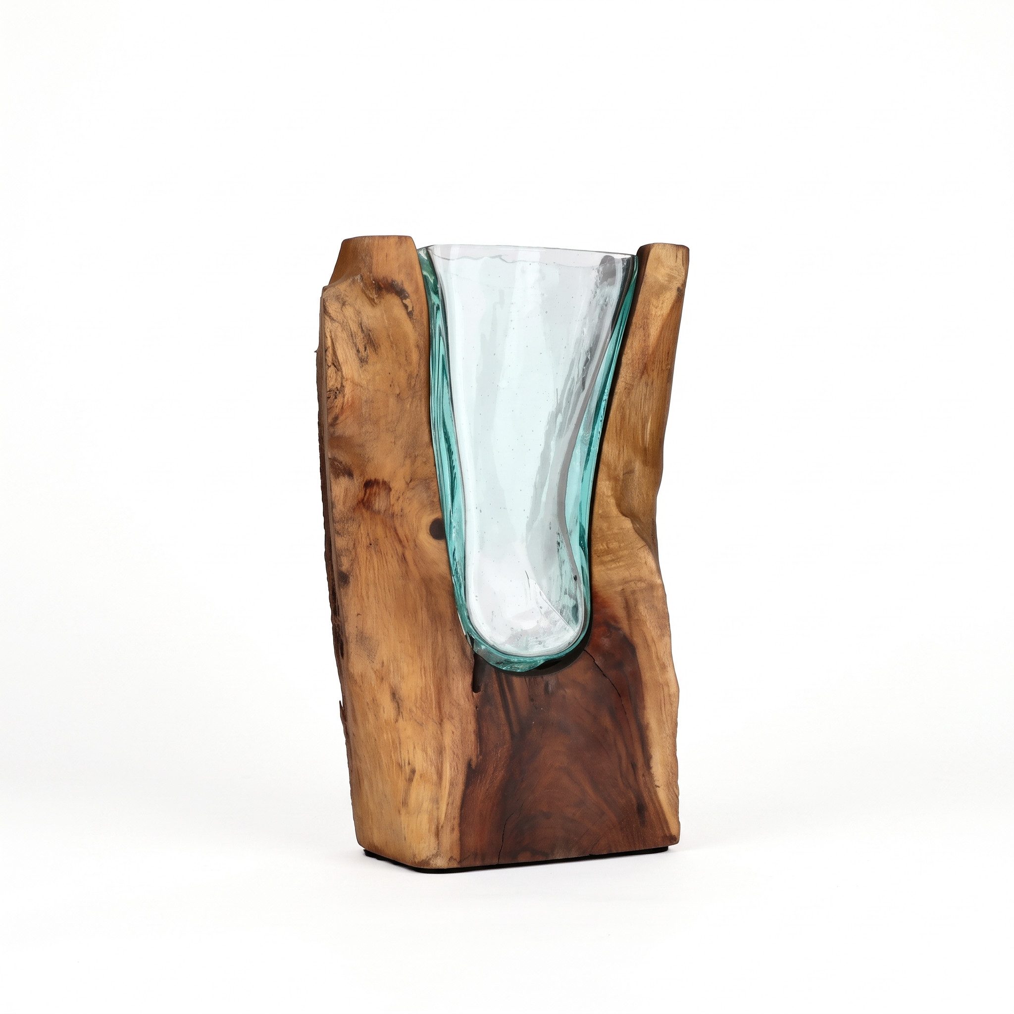 AlPa Living 100% Handmade Dekovase Gamal-Holz mit mundgeblasenem Glas, ca. 30 cm, Unikat, Glas herausnehmbar