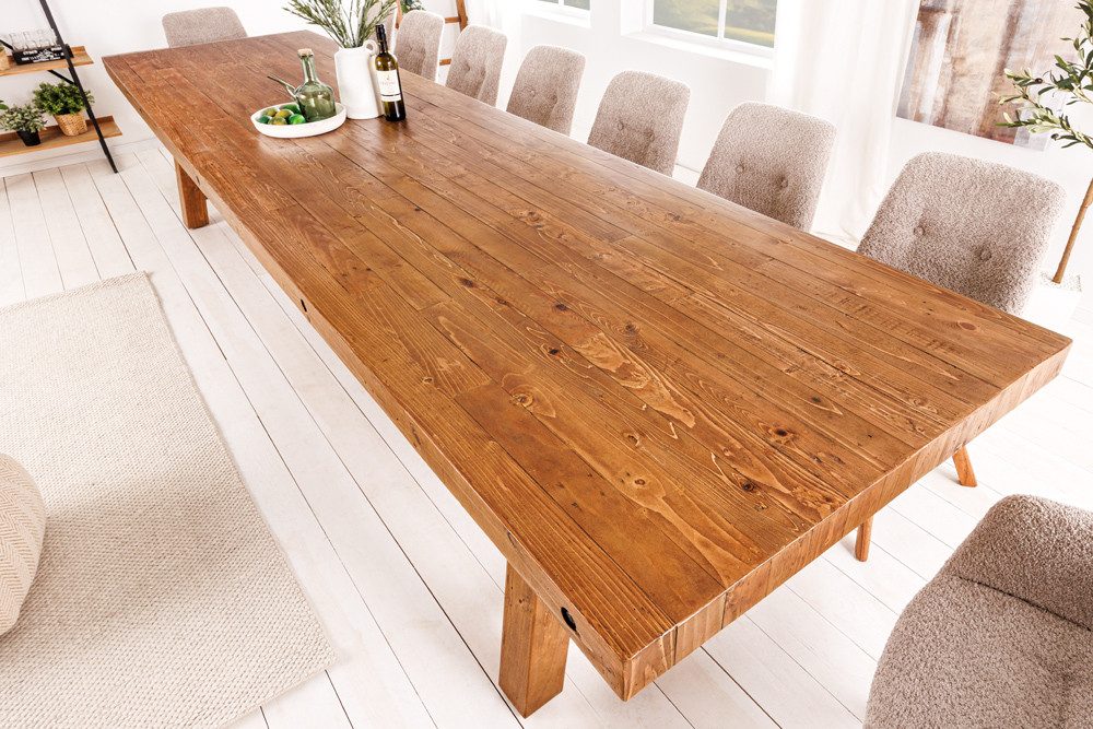 riess-ambiente Esstisch FINCA 300cm vintage braun - recyceltes Pinienholz, Bohlenoptik, Industrial Design mit Querstrebe – ideal für bis zu 12 Personen