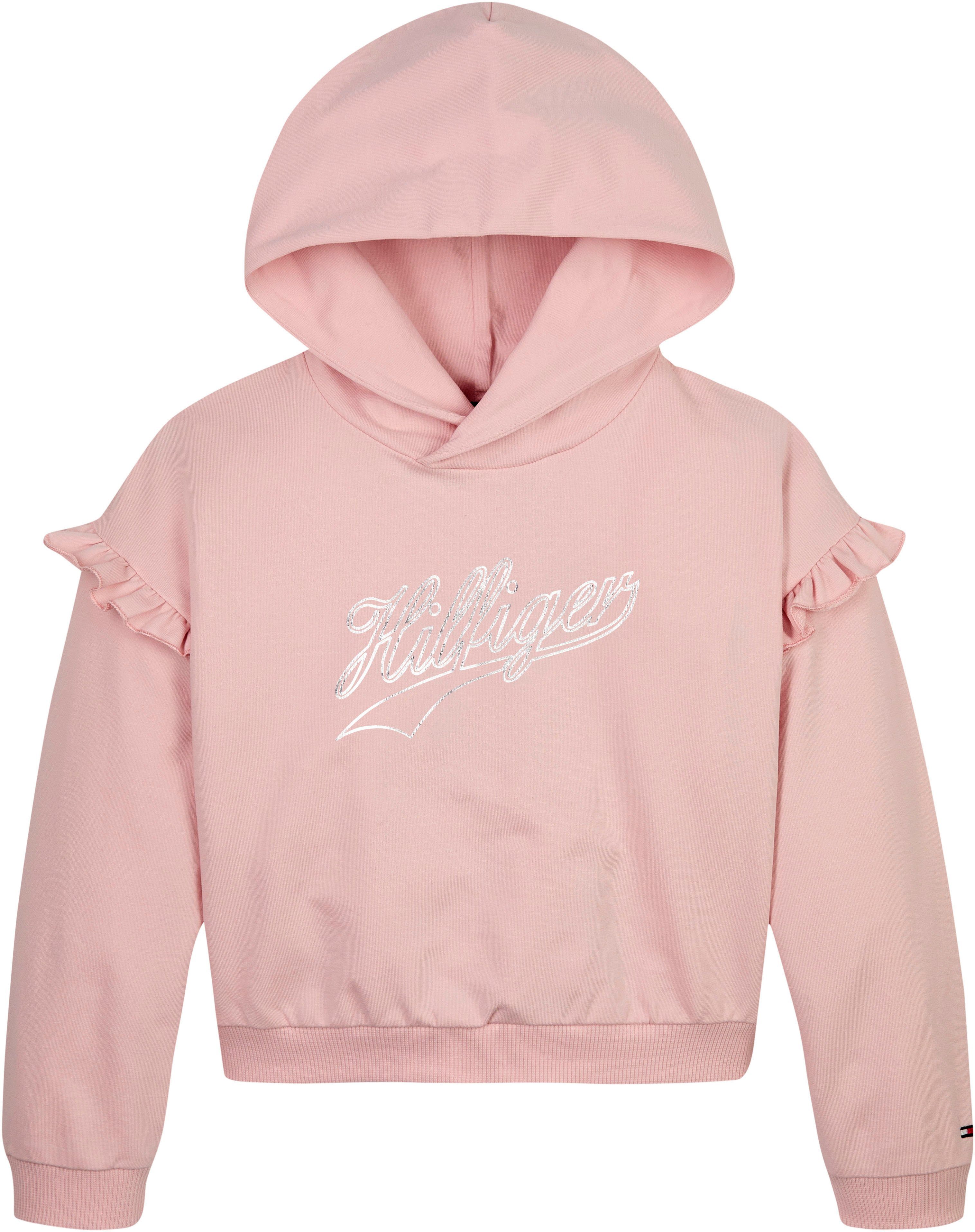 Rüschen den SCRIPT pink RUFFLE Hilfiger Ärmeln whimsy Tommy mit HOODIE an HILFIGER Hoodie