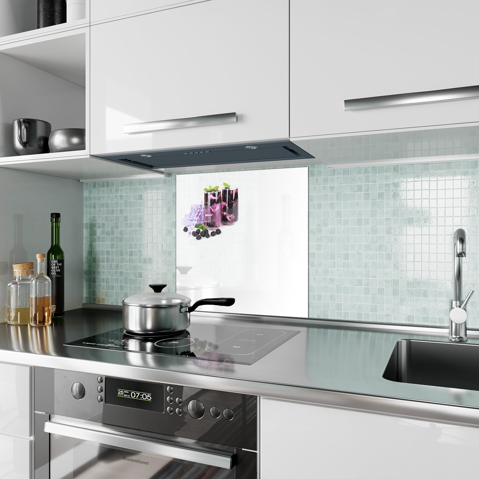 Küchenrückwand Motiv Küchenrückwand Kühle Primedeco Spritzschutz Brombeeren Glas mit