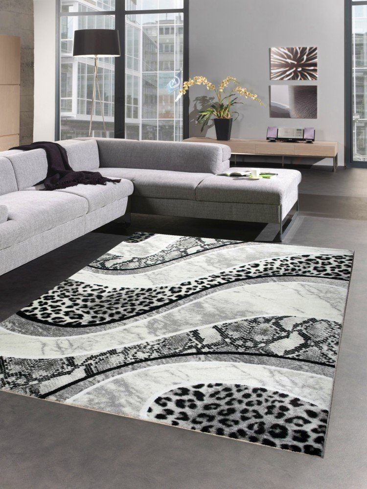 Teppich Designer Teppich Wohnzimmerteppich Leopard creme grau schwarz, Carpetia, rechteckig, Höhe: 11 mm