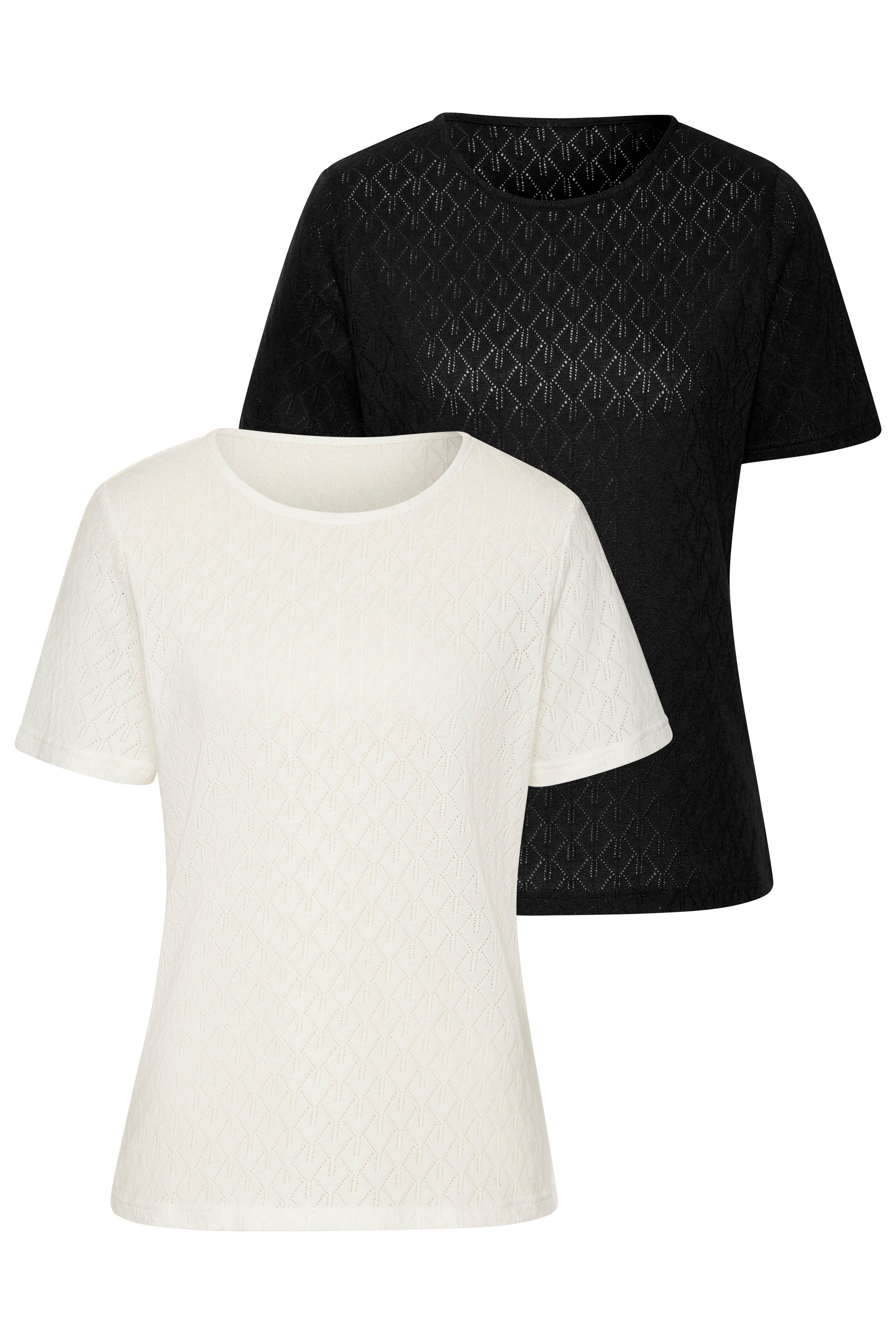 Vivance by Lascana Kurzarmshirt mit sommerlichem Ajour-Muster (2er-Pack) aus luftiger Baumwoll-Qualität