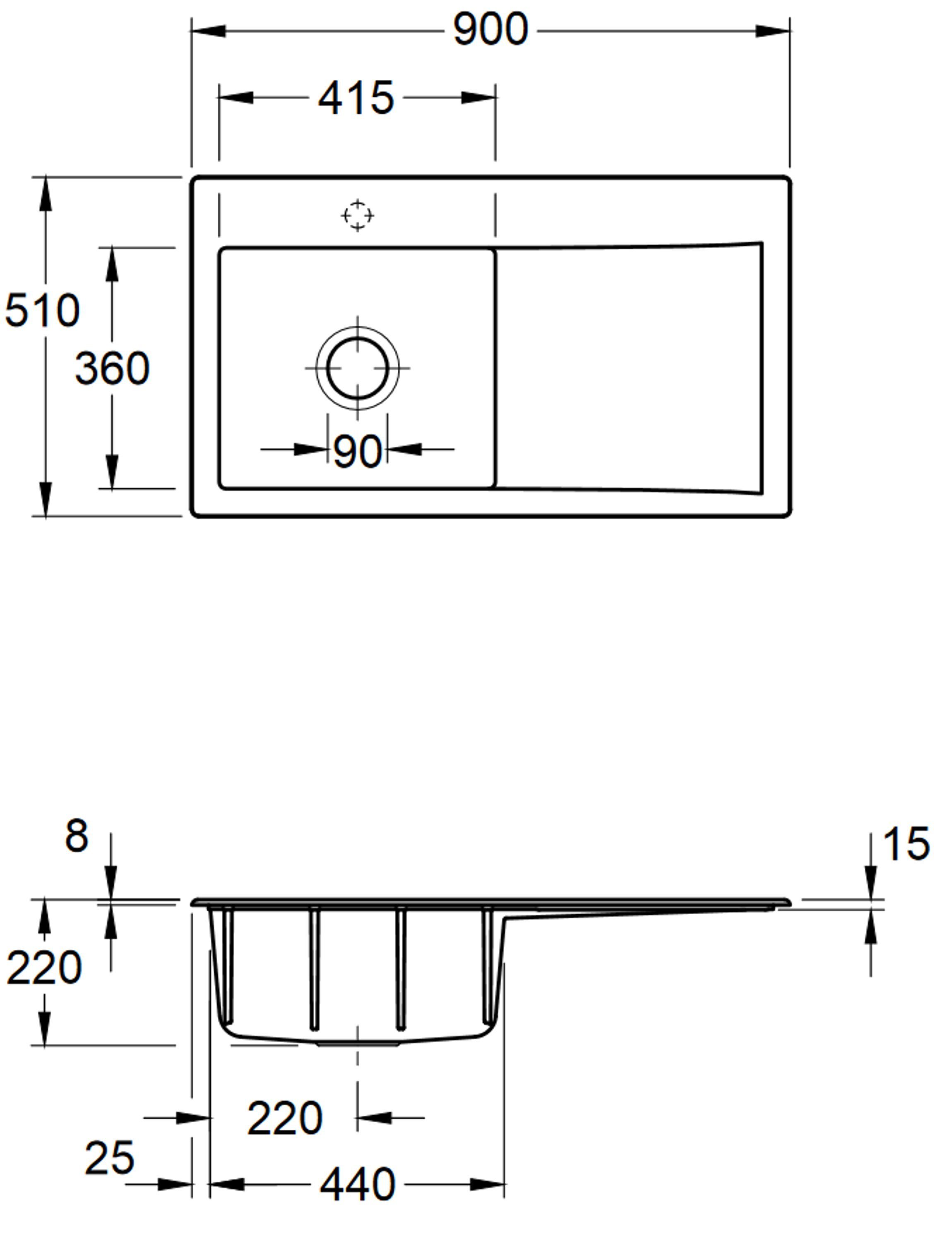 3352 Küchenspüle aufliegenden Rechteckig, KR, den für & Villeroy Einbau 90/22 02 Boch cm,