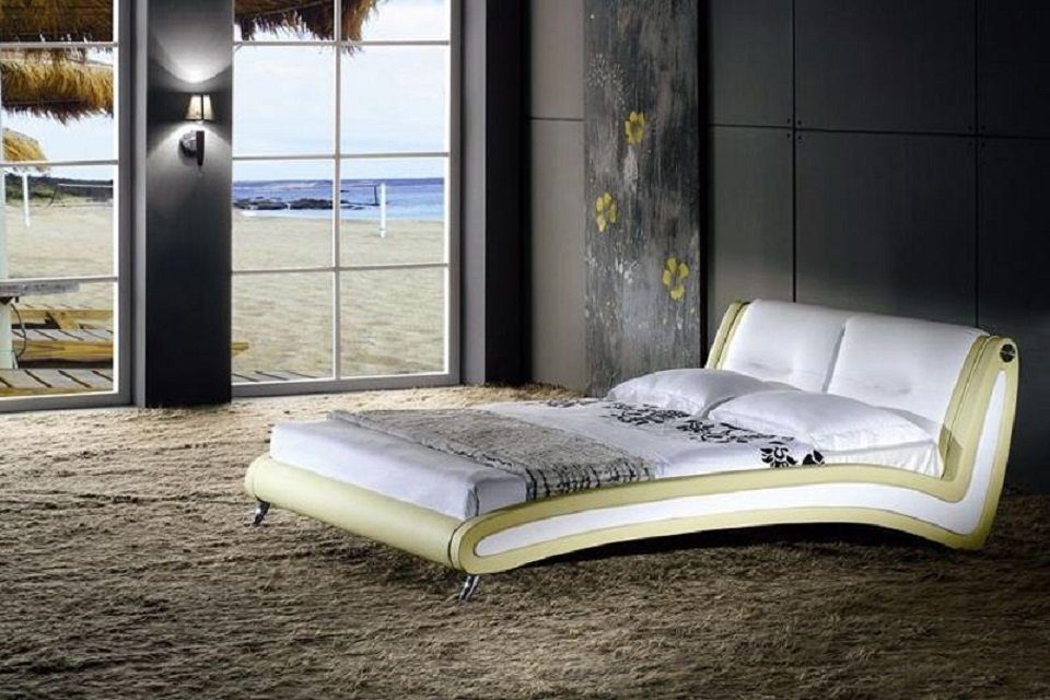 JVmoebel Bett Designer Bett Betten Doppelbett Polsterbett Schlafzimmer Neu Gelb/Weiß