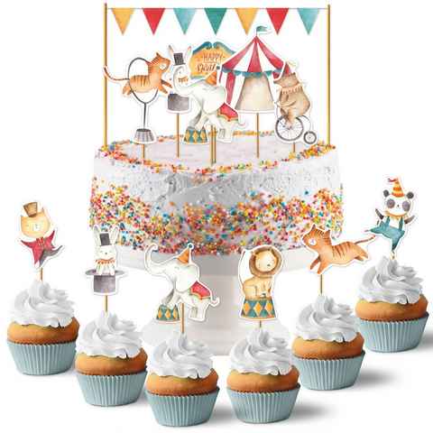 PAPIERDRACHEN Papierdekoration Cake Topper - Kuchendekoration- 19-teilig -in verschiedenen Designs, Kuchenstecker für den Kindergeburtstag