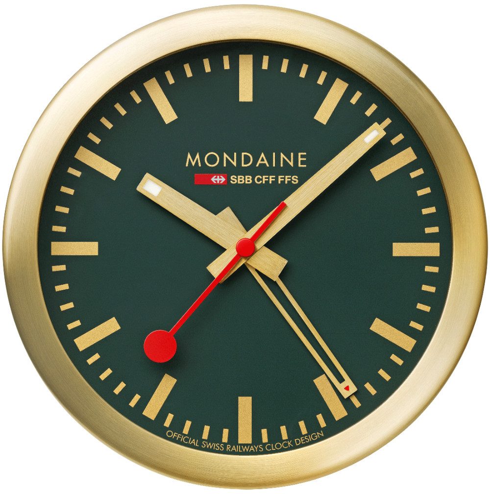 MONDAINE Wanduhr Mondaine A997.MCAL.66SBG.1 gold-grüne mini Wanduhr Tischuhr & Wecker