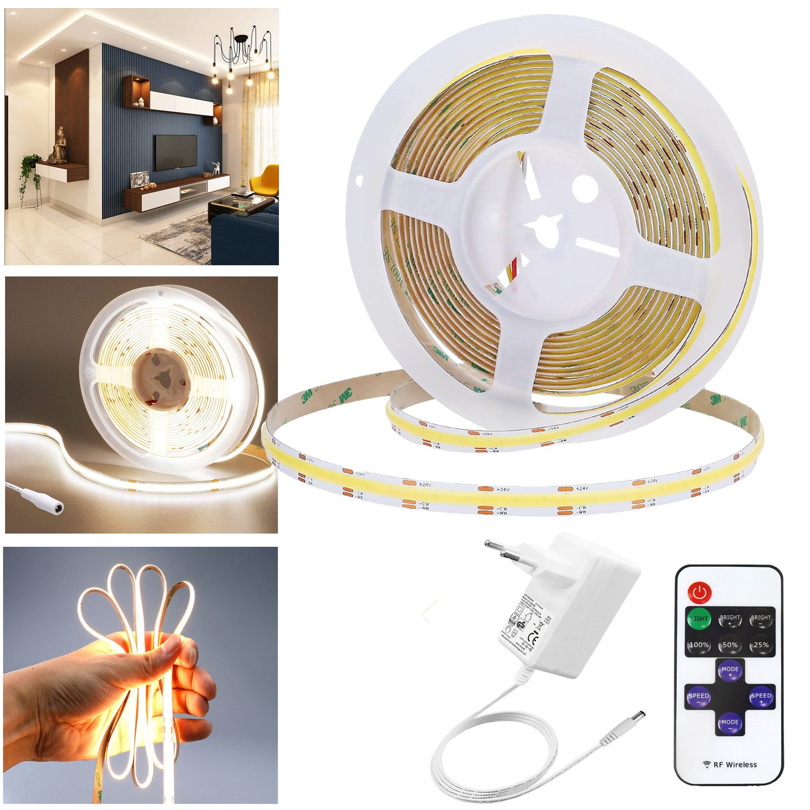 Jibenhome LED Stripe COB-LED-Lichtstreifen 5M 1600 LEDs Lichtleiste, Dimmba günstig online kaufen