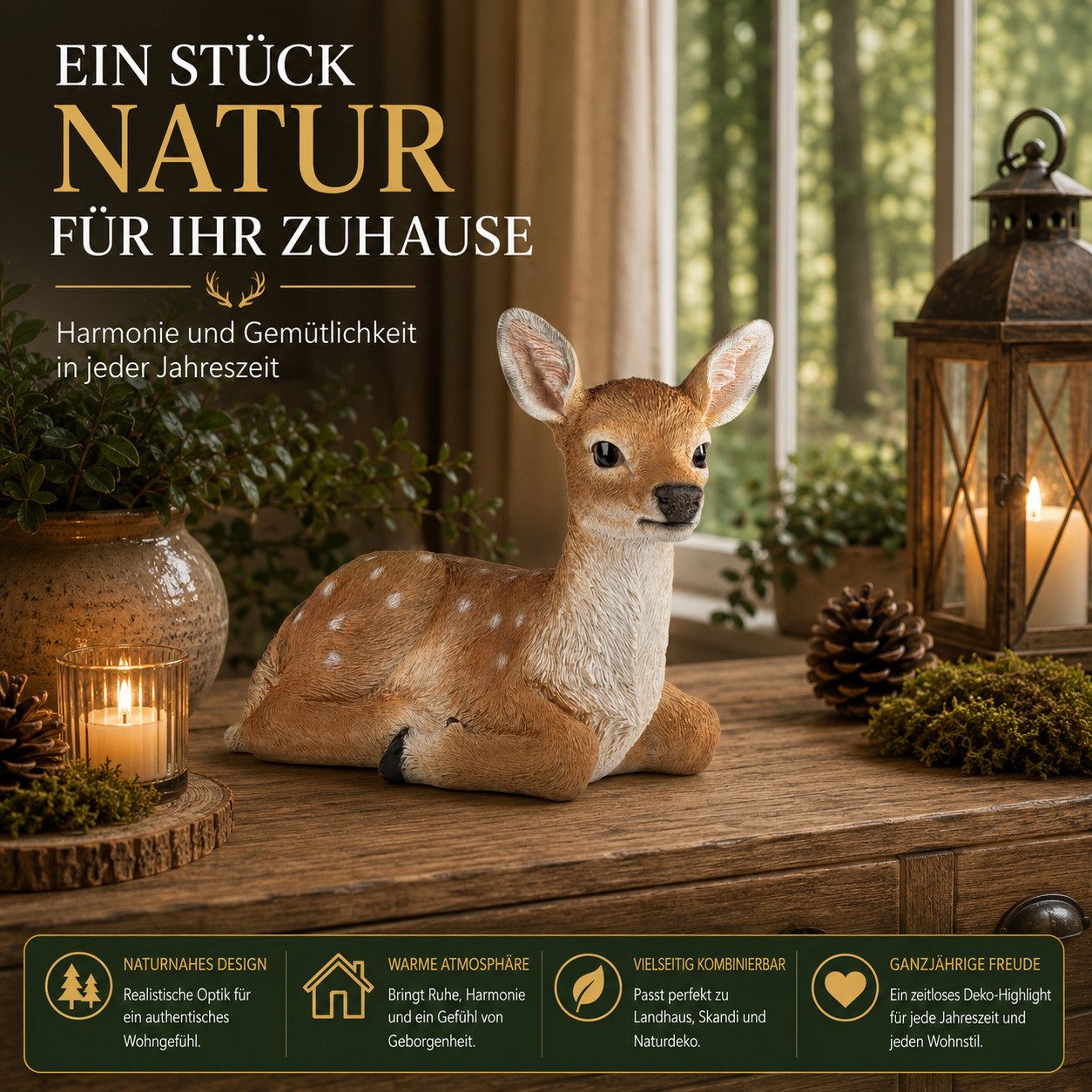 formano Dekofigur Reh liegend aus Kunststein handbemalt 37 cm naturgetreue Felloptik
