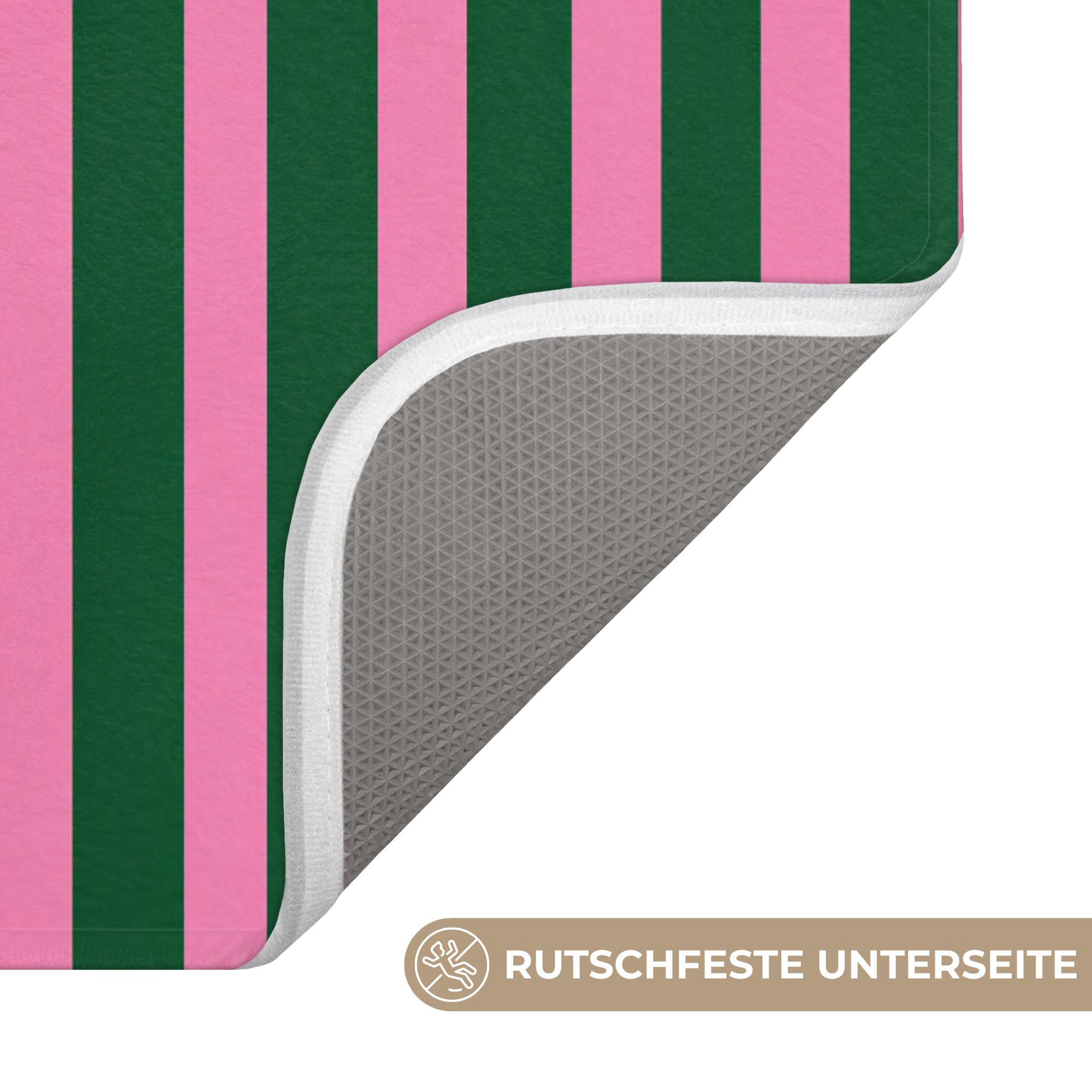 OnlyWow Badematte Vertikale Streifen - Grün - Rosa, Höhe 10 mm, Polyester, Rechteckig, Badezimmerteppich, Badteppich, Rutschfest, Badvorleger, Waschbar – Bild 3 von 5