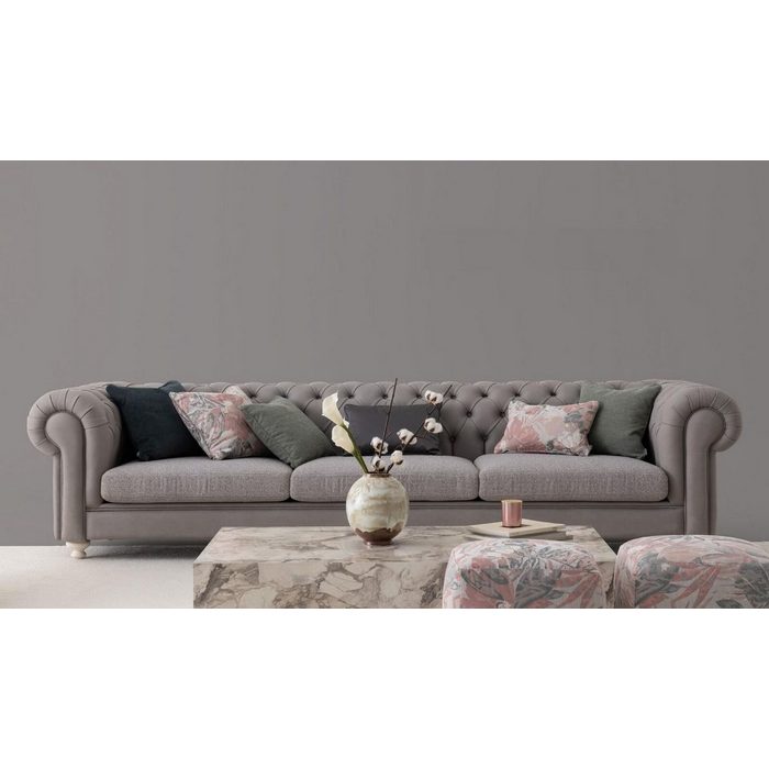 JVmoebel Sofa Chesterfield 4-Sitzer grau Design Sofa Polster Sofas Stoff Textil 1 Teile