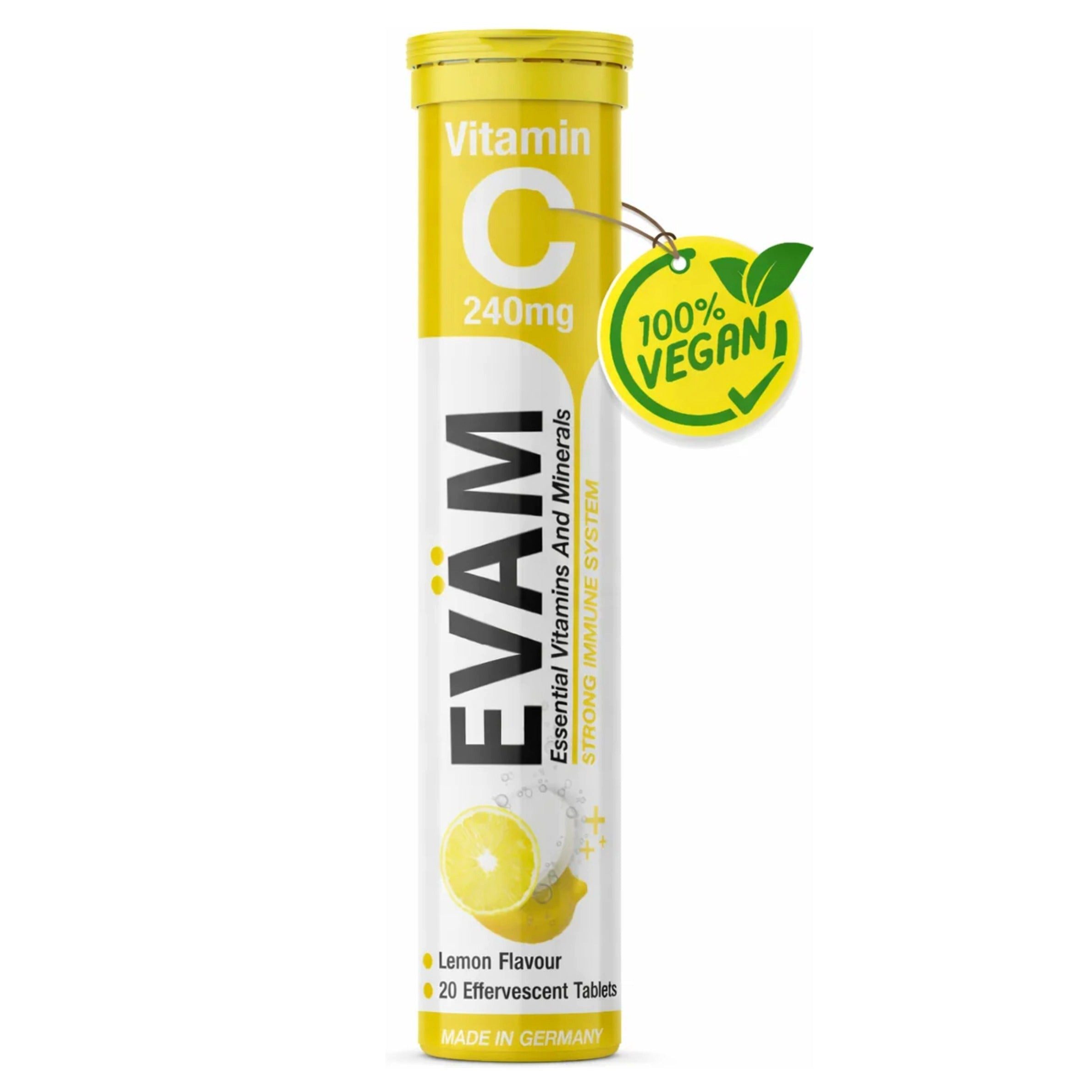 EVÄM Vitamin C 240 mg Brausetabletten, Zitrone, vegan Brausetabletten, 1 er 20 St., 82 g, Made in Germany