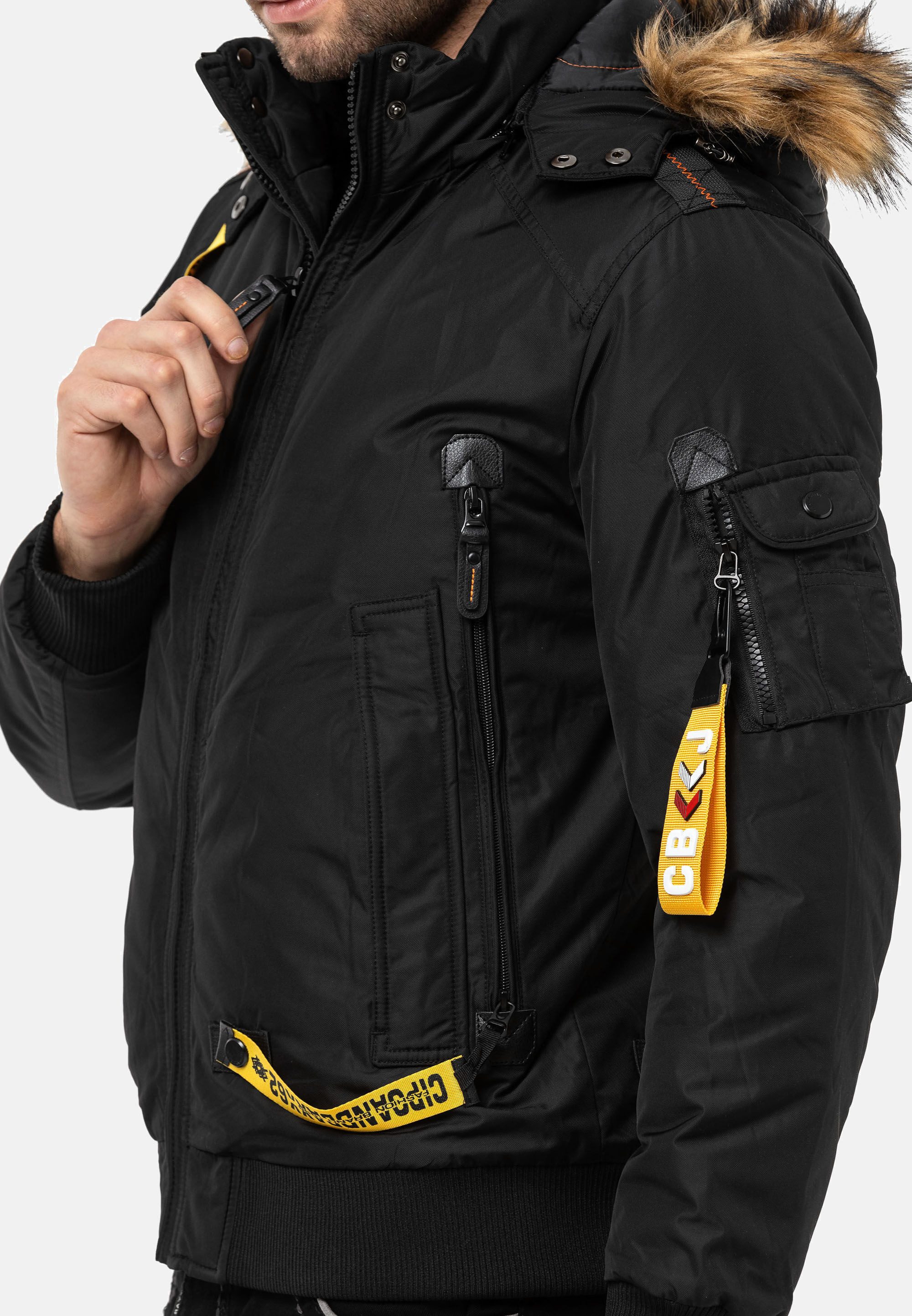 Cipo & Baxx Winterjacke Jacke mit Kapuze und Kunstfellbesatz