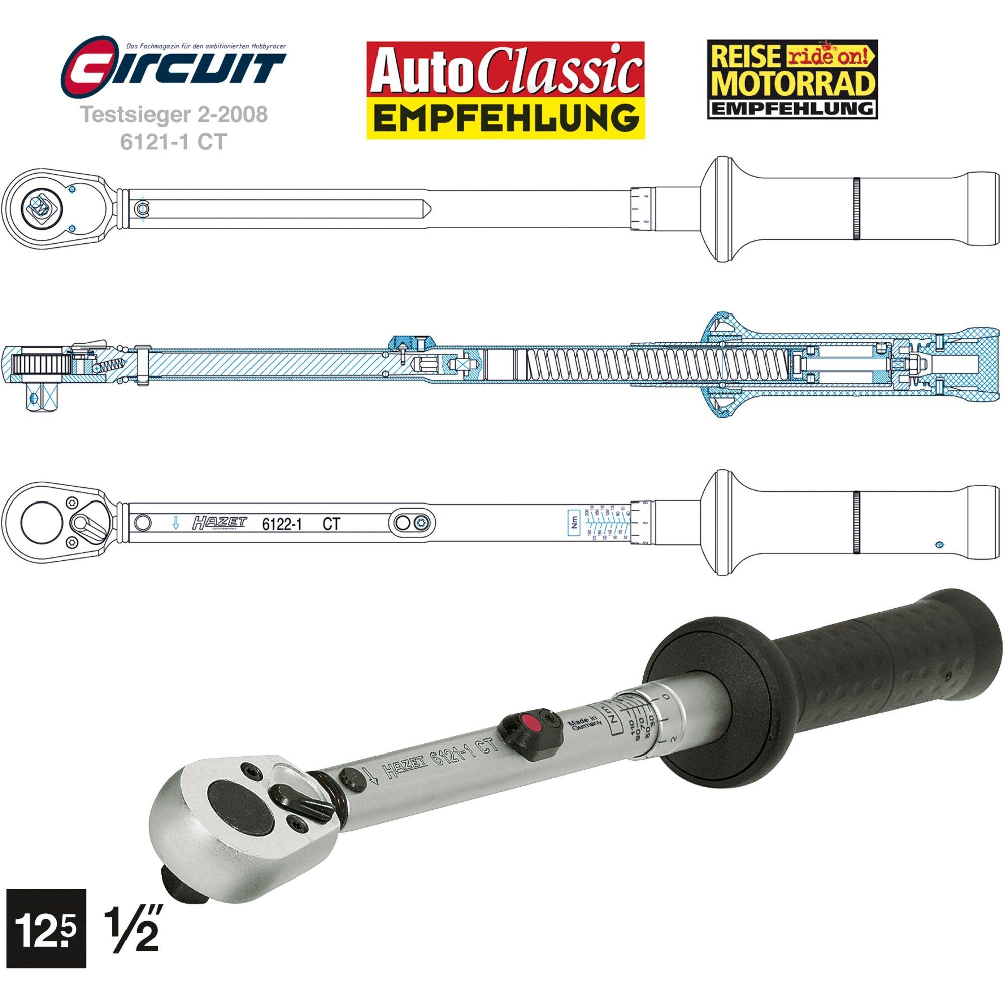 HAZET Bit- und Торцевой ключset Hazet Гаечные ключи 6122-1CT, 1/2", (mit