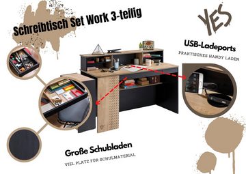 Cilek Kinderschreibtisch Work, inkl. Aufsatz und Regal, Breite 139 cm, USB-Steckplätze