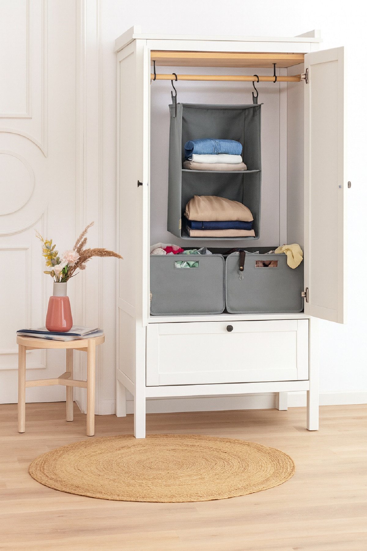 genialo Hängeregal Kleiderschrank Organizer mit 2 Boxen, 2 Fächer, für Schrank/Waschküche