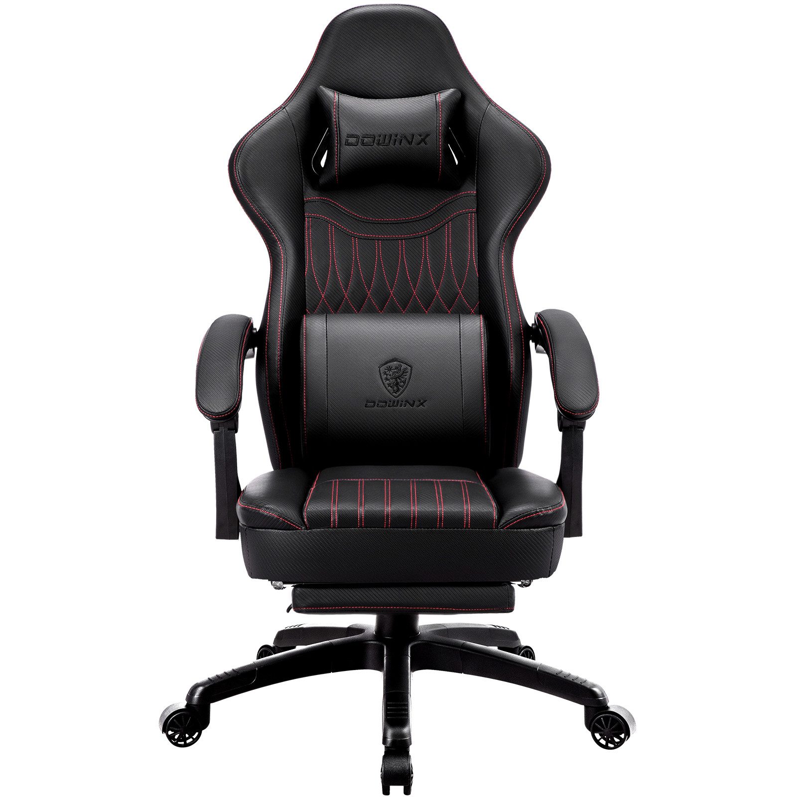 Dowinx Gaming-Stuhl mit Frühling Kissen,Racing Gamer Stuhl mit Massage Lendenwirbelstütze (Packung), Ergonomischer Gaming Sessel mit Fußstütze Bürostuhl PU Leder