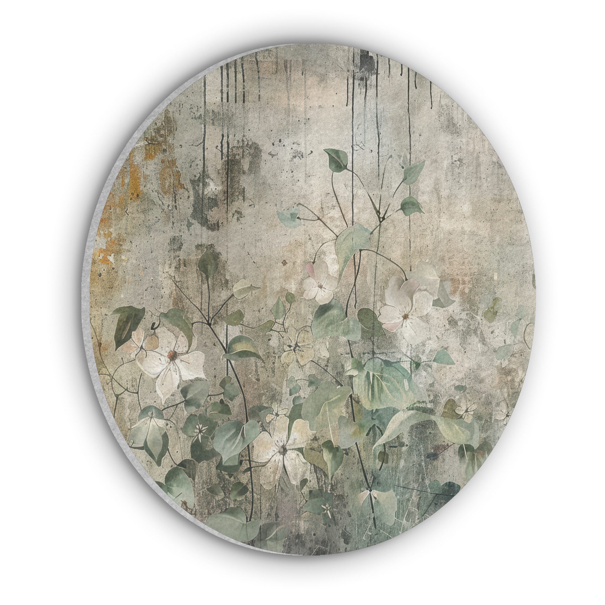 MuchoWow Gemälde Blumen - Blätter - Abstrakt - Modern, Fotodruck (1 St), Akustikpaneele rund, Schalldämmung, Akustikbilder 30x30 cm