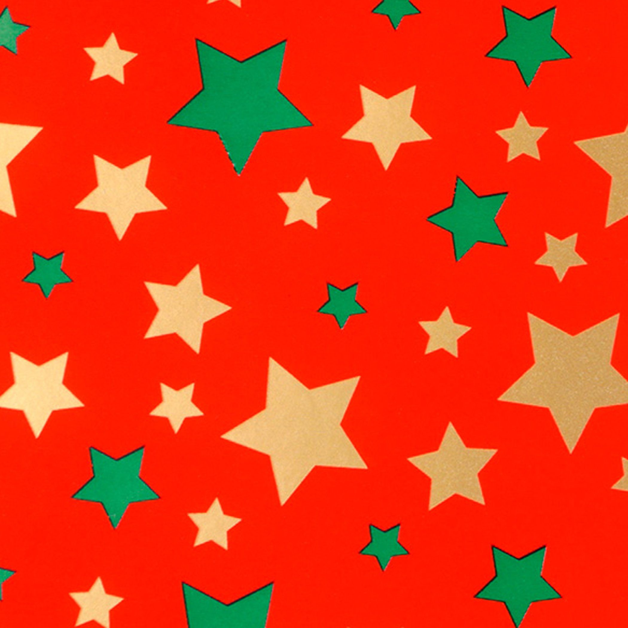 Star Geschenkpapier, Geschenkpapier Sterne Muster 70cm x 2m Rolle rot / gold / grün