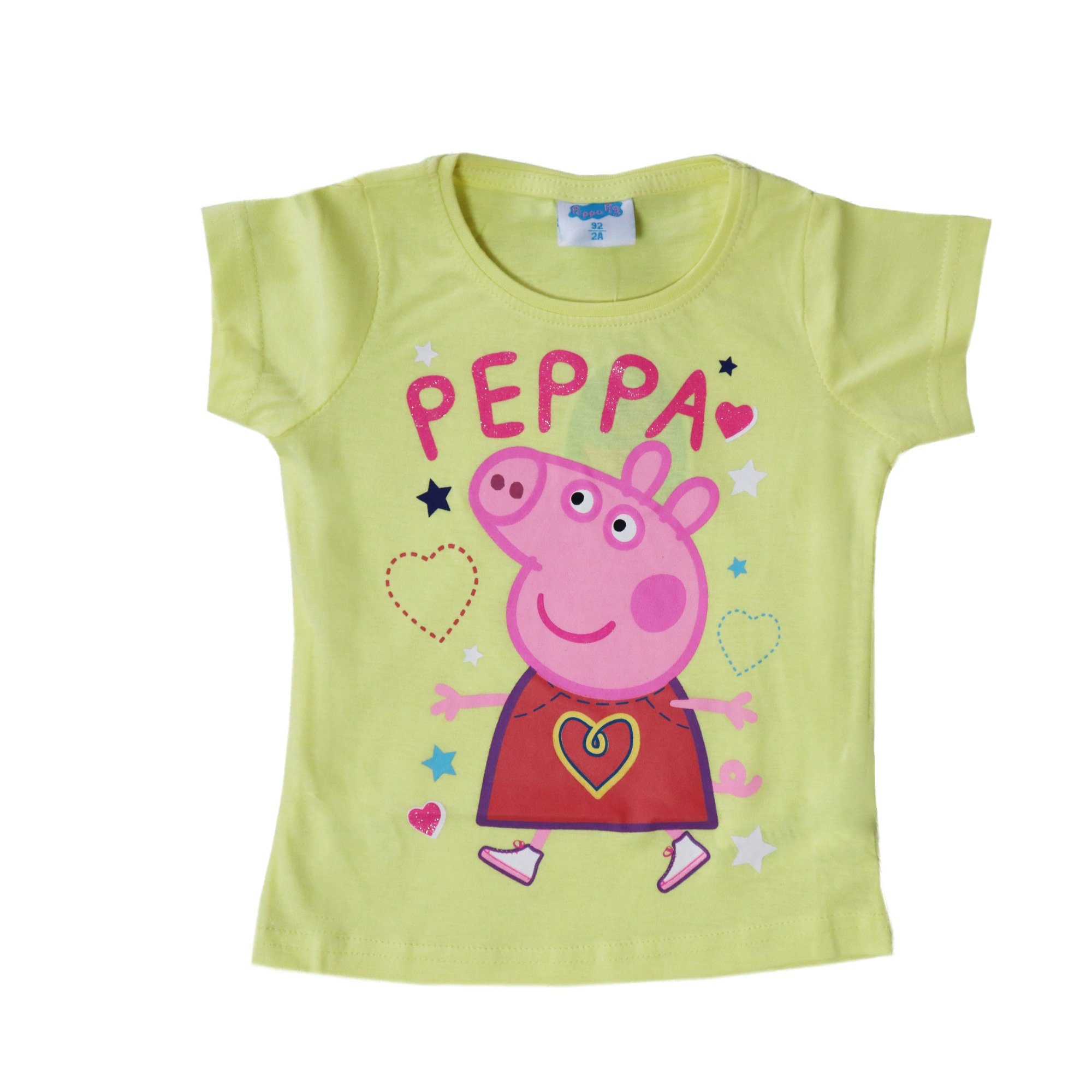 Print-Shirt 116, Baby Peppa T-Shirt Gelb bis Baumwolle Wutz Gr. Pig Peppa 100% Kinder 92