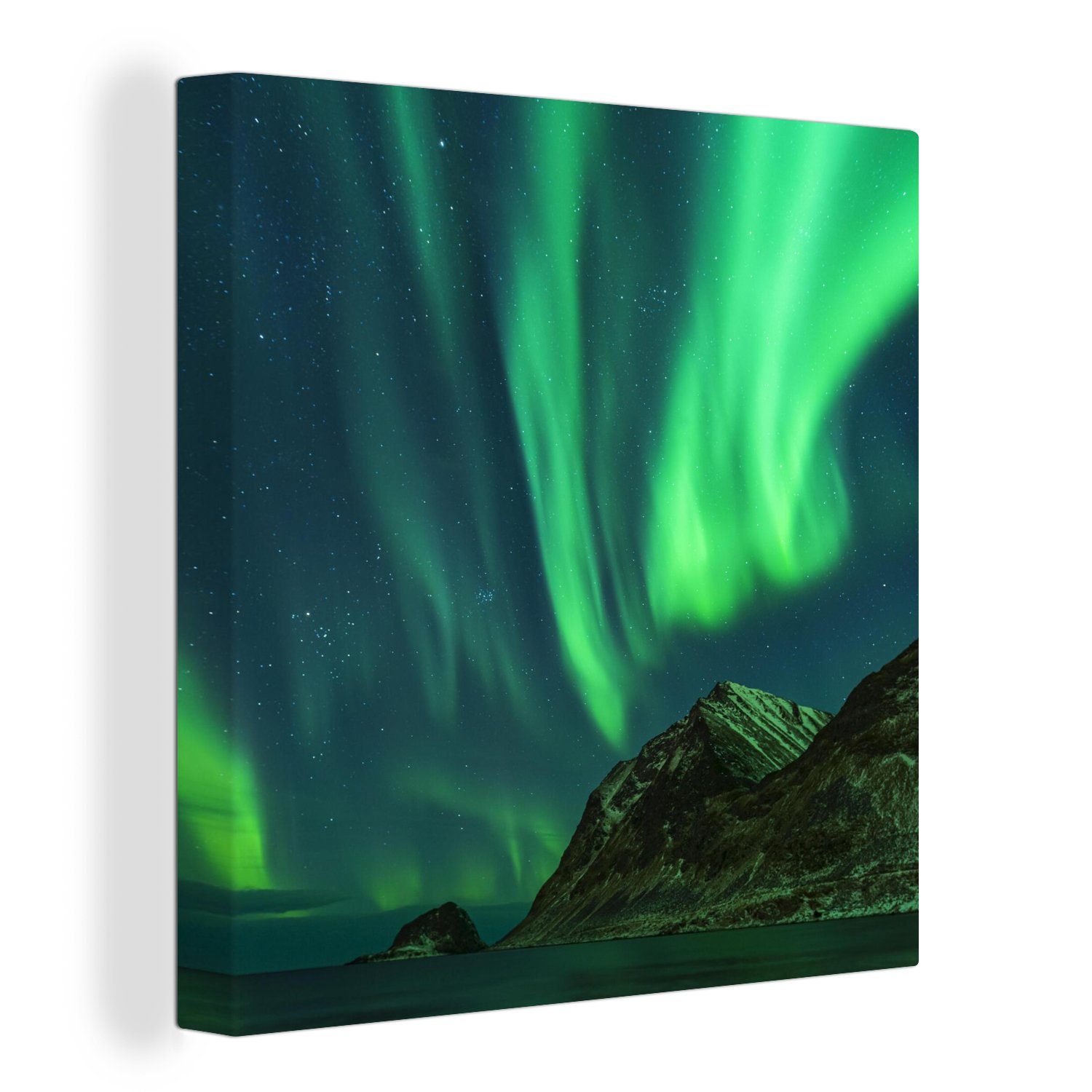 OneMillionCanvasses® Leinwandbild Nordlichter - Sternenhimmel - Norwegen, (1 St), Leinwand Bilder für Wohnzimmer Schlafzimmer