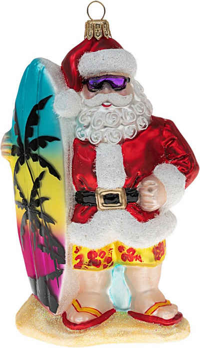 IMPULS Christbaumschmuck, Christbaumschmuck Glas Surfer Weihnachtsmann 13cm bunt