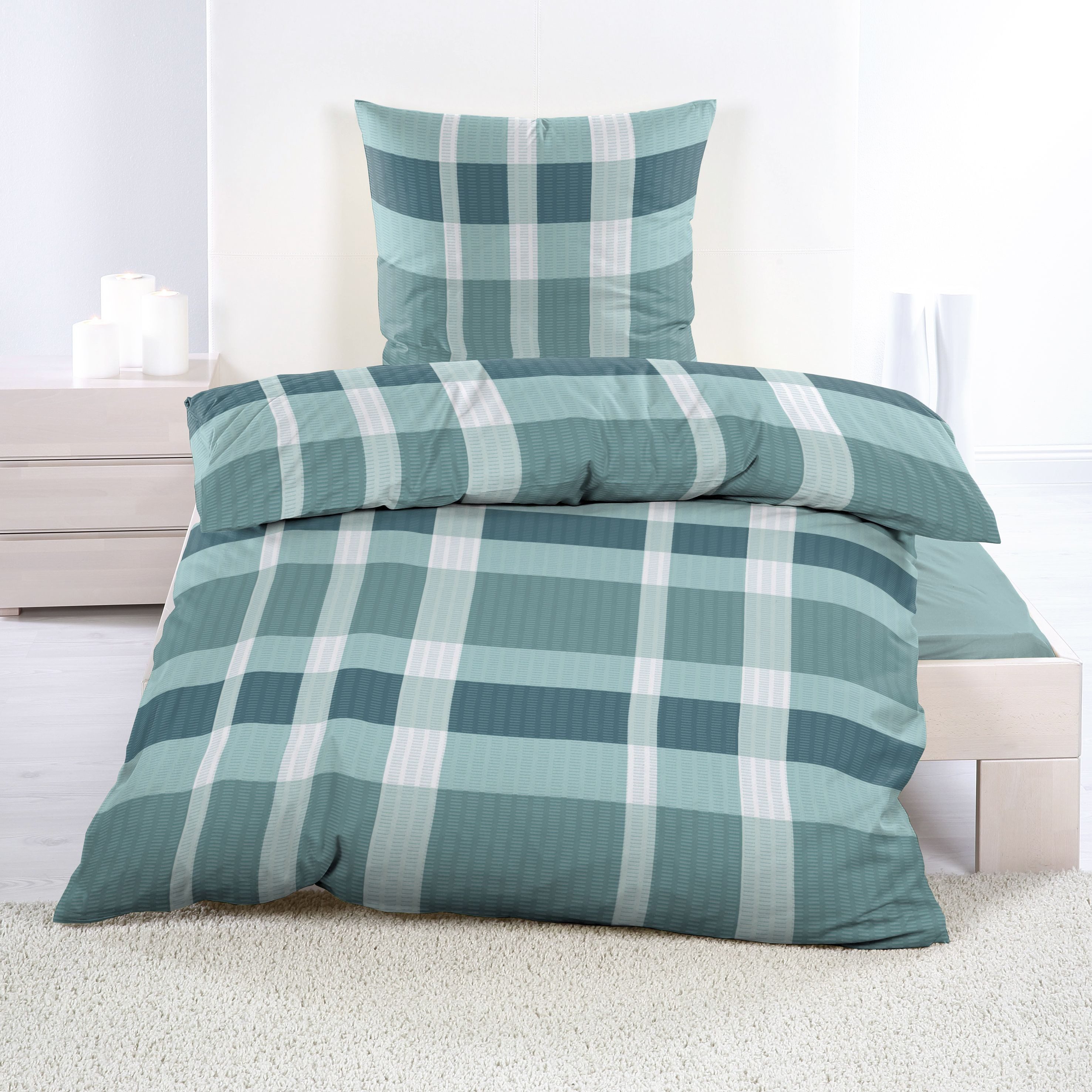 Casa Colori Bettwäsche Seersucker Bettwäsche 135x200 Reißverschluss Türkis günstig online kaufen