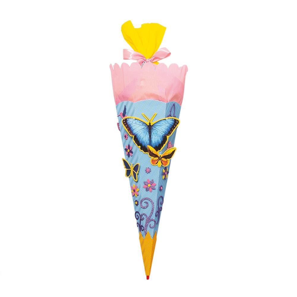 Roth Schultüte Bastelset Butterfly / Schmetterling, 68 cm, eckig, mit Kreppverschluss, Zuckertüte zum Basteln, Rosa / Blau