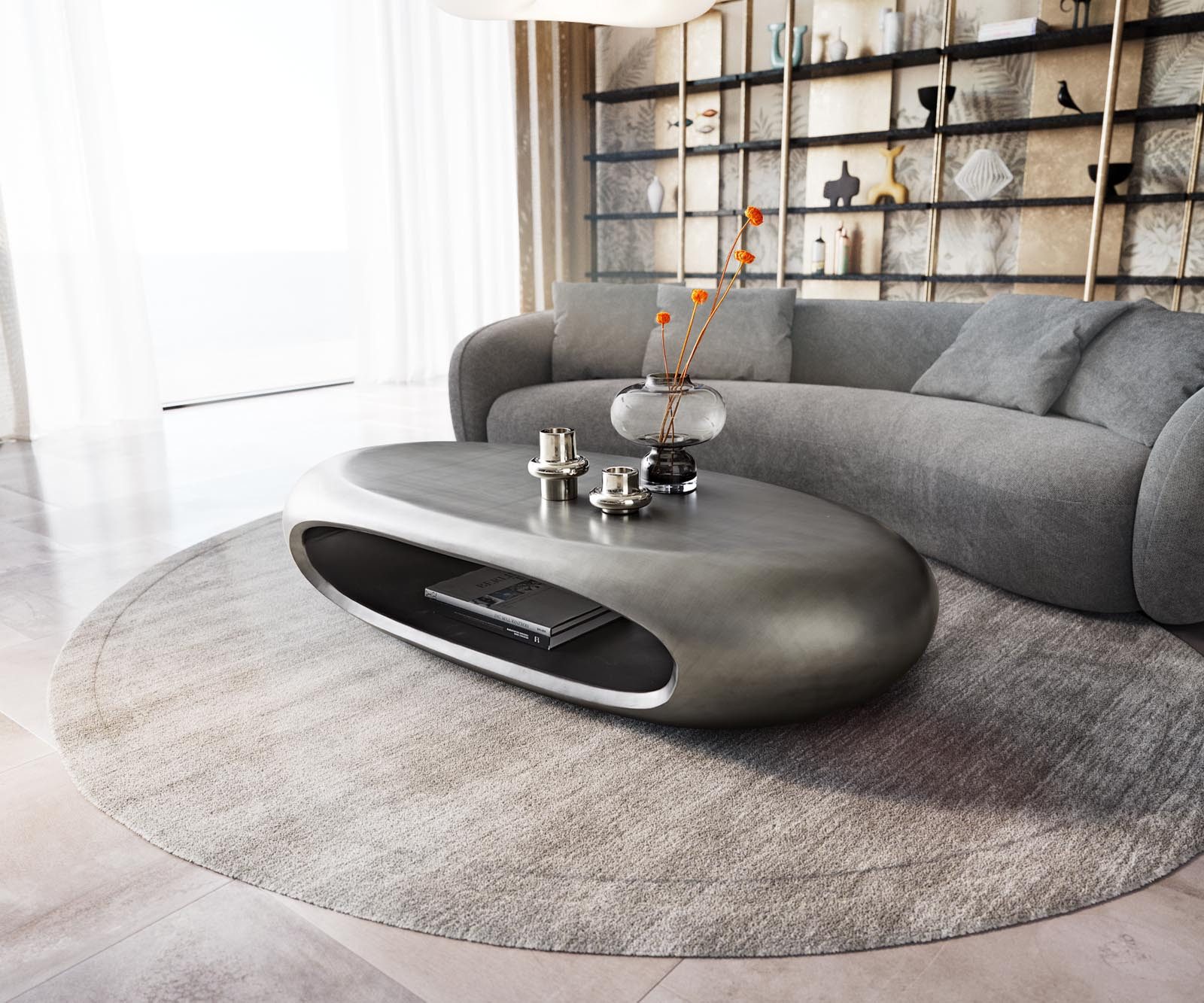 DELIFE Couchtisch Sinor, Metallic Silber 140x65 cm Couchtisch