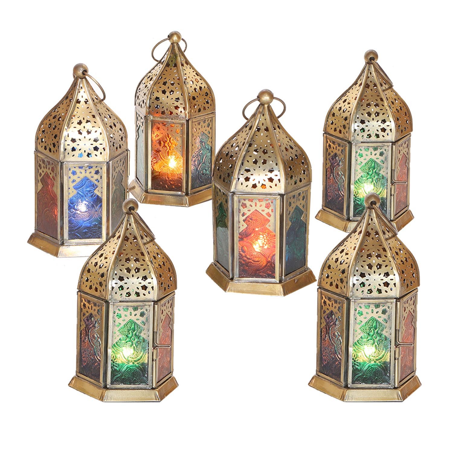 Casa Moro Windlicht Orientalisches Windlicht Nael Multi 6 Set Metall & bunt Glas (Einzigartige Glas-Laternen wie aus 1001 Nacht), Ramadan Kerzenständer Eid Kerzenleuchter WDL1041