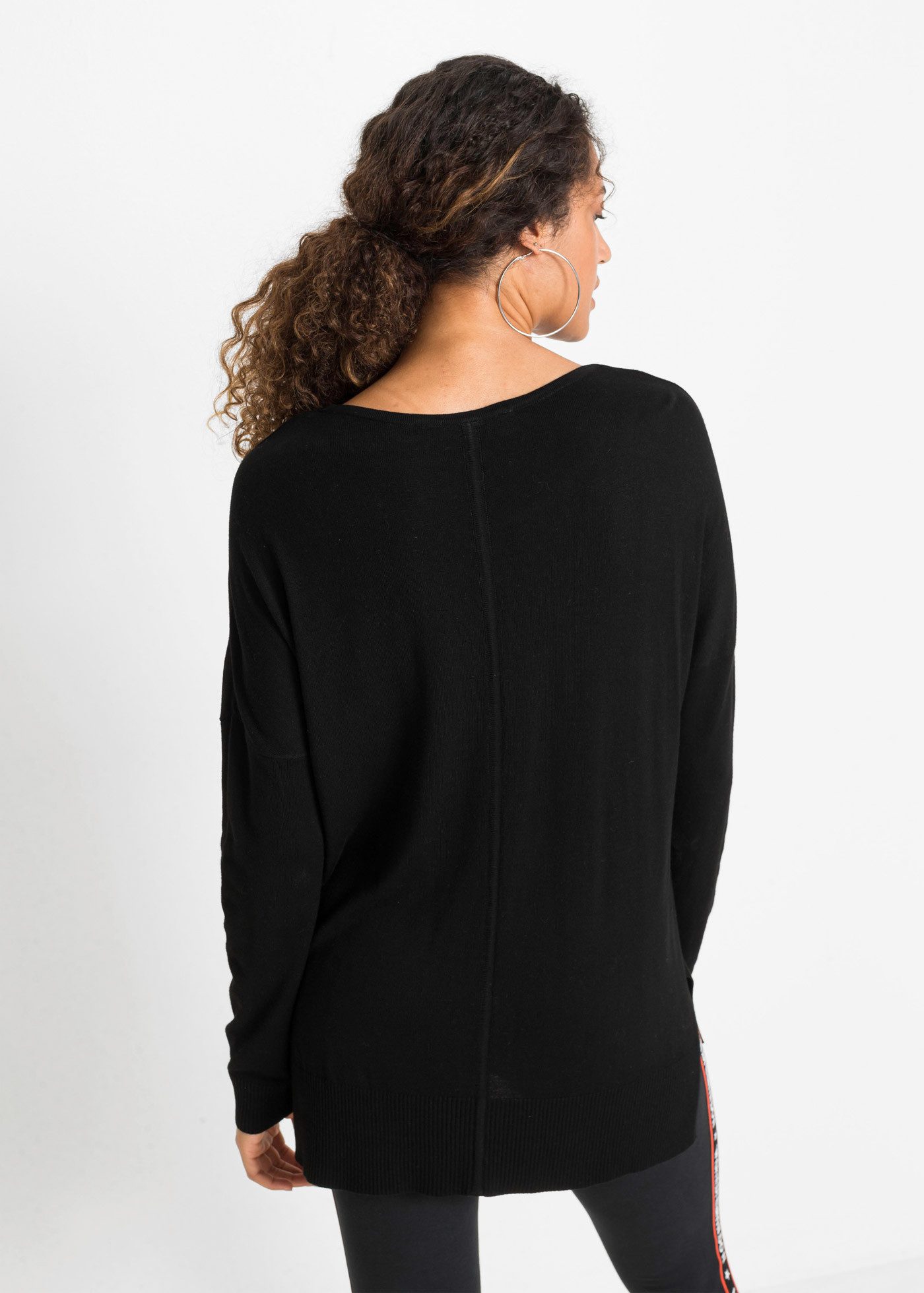 bonprix Strickpullover Viskose-Feinstrick, oversized, Seitenschlitze, hinten länger