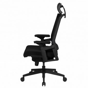 Amstyle Chefsessel SPM1.318 (Stoffbezug Schwarz, Schreibtischstuhl mit Armlehne), Bürostuhl 120 kg, Drehstuhl Modern mit Kopfstütze