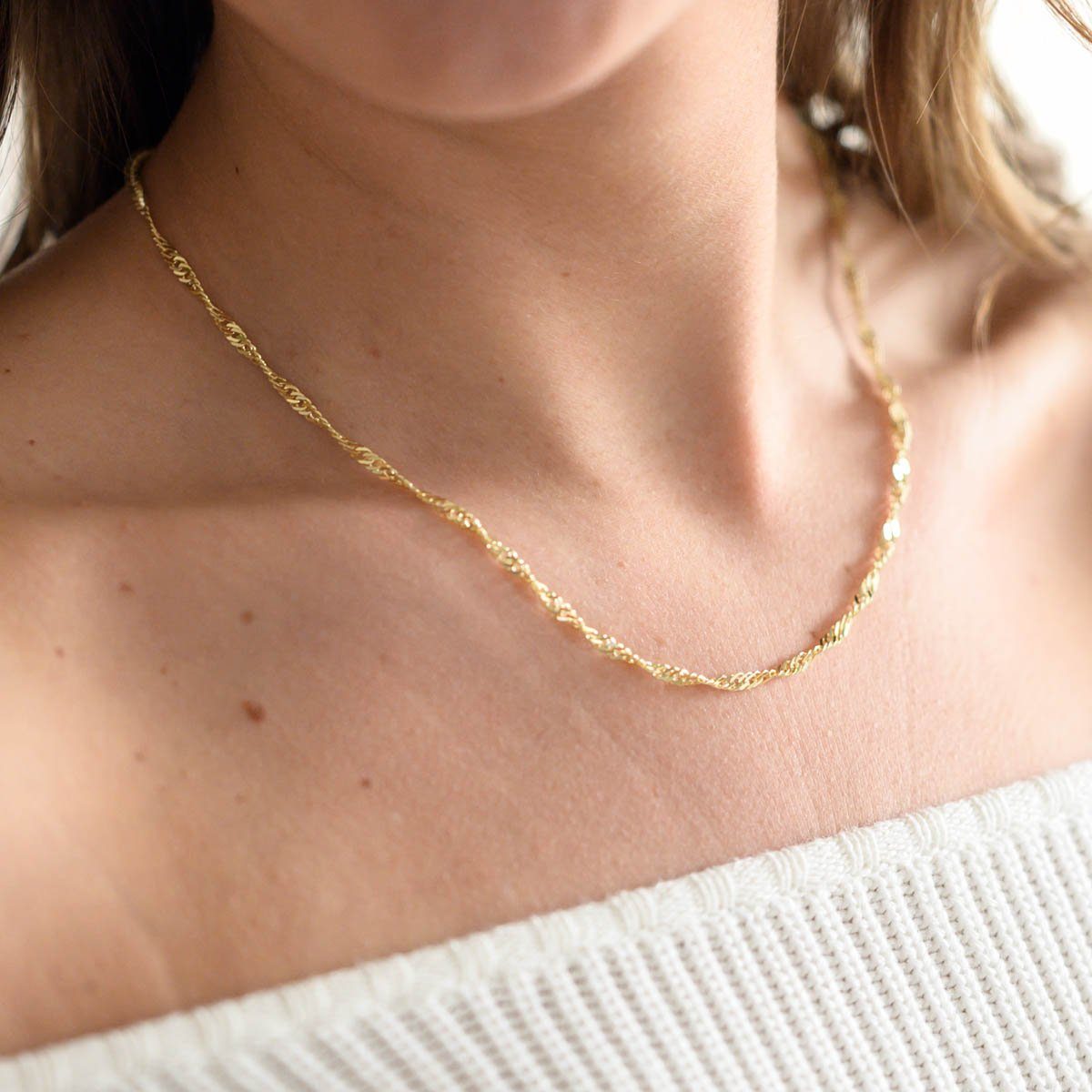 Materia Goldkette Damen 8K Singapurkette Gold 3mm K117, 333 Gelbgold, Hochglanz