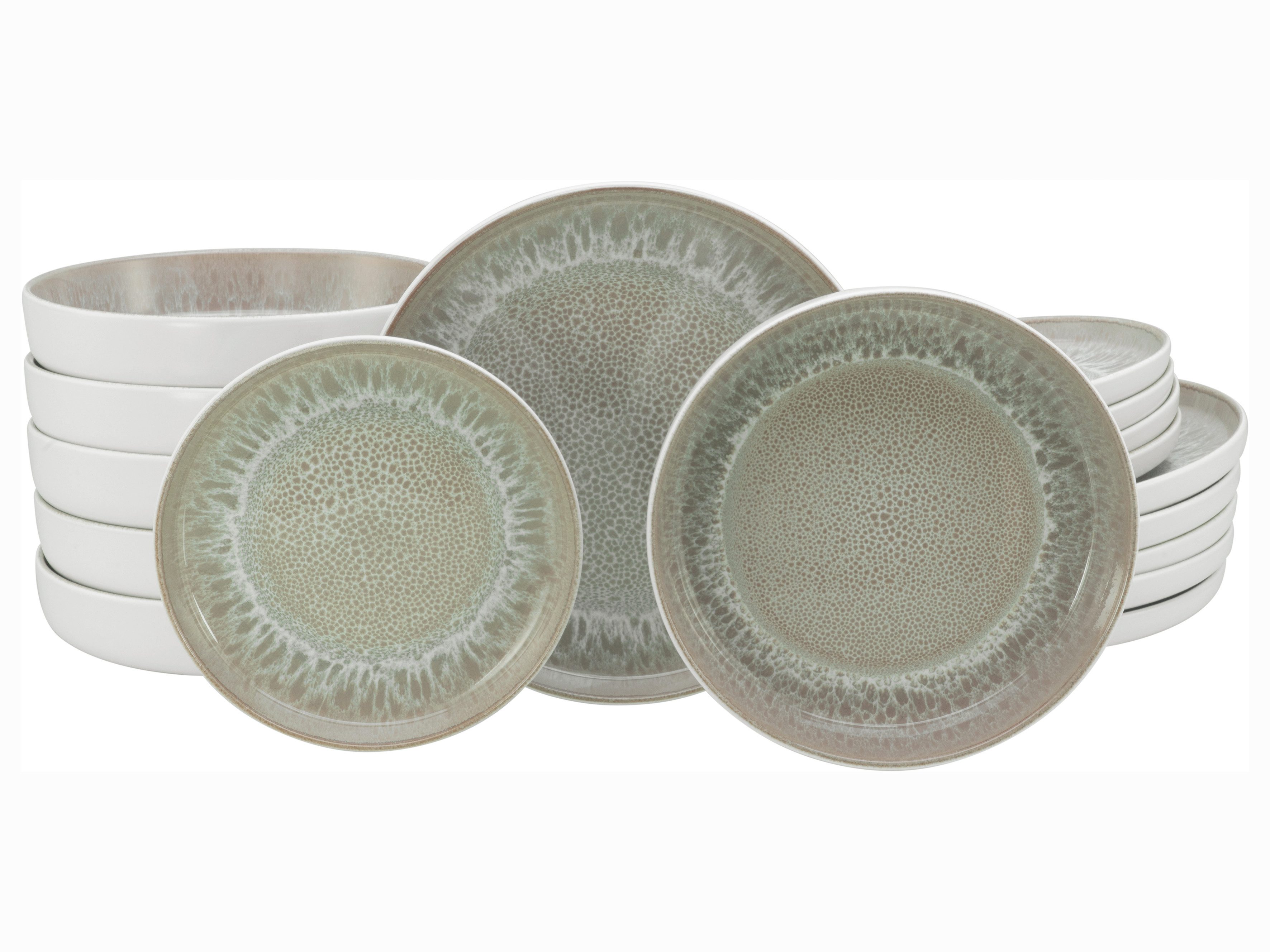 my home Teller-Set modernes Geschirr-Set, Service Nydala (18-tlg), 6 Personen, Steinzeug, hohe Haltbarkeit, spülmaschinen- & mikrowellengeeignet, Reaktivglasur
