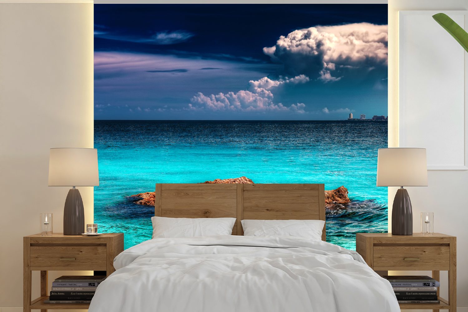 Wasser, Schlafzimmer, Skyline Matt, Die von Cancun klarem St), blauem Tapete Vinyl Fototapete MuchoWow (5 Wohnzimmer Wandtapete bedruckt, mit oder für